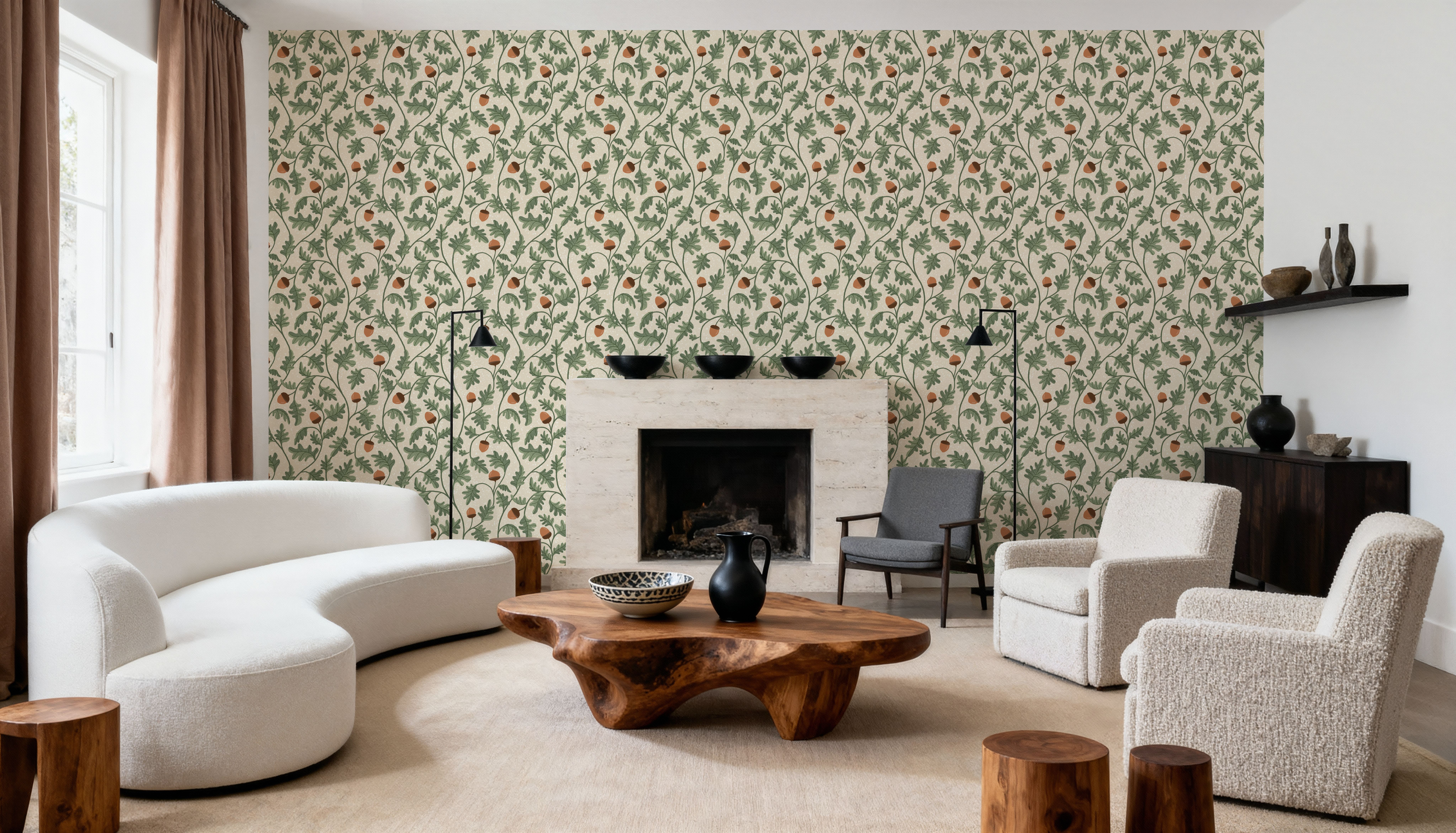 Oak & Acorns, White
