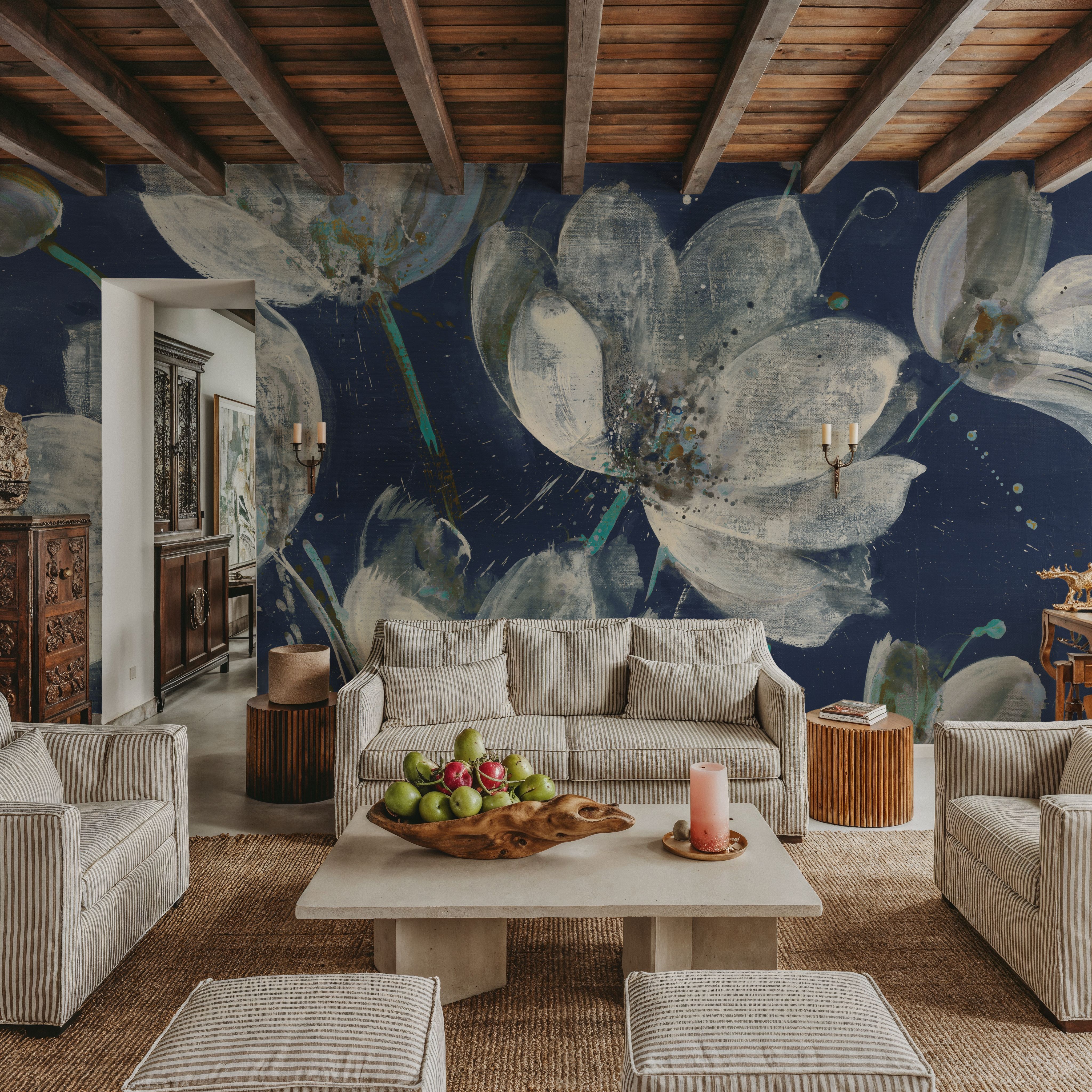 Wall Mural - Midnight Garden with Light Blue - Abstract Nature mural wallpaper - Bedroom - Wallism US - Premium, Textured or Peel & Stick