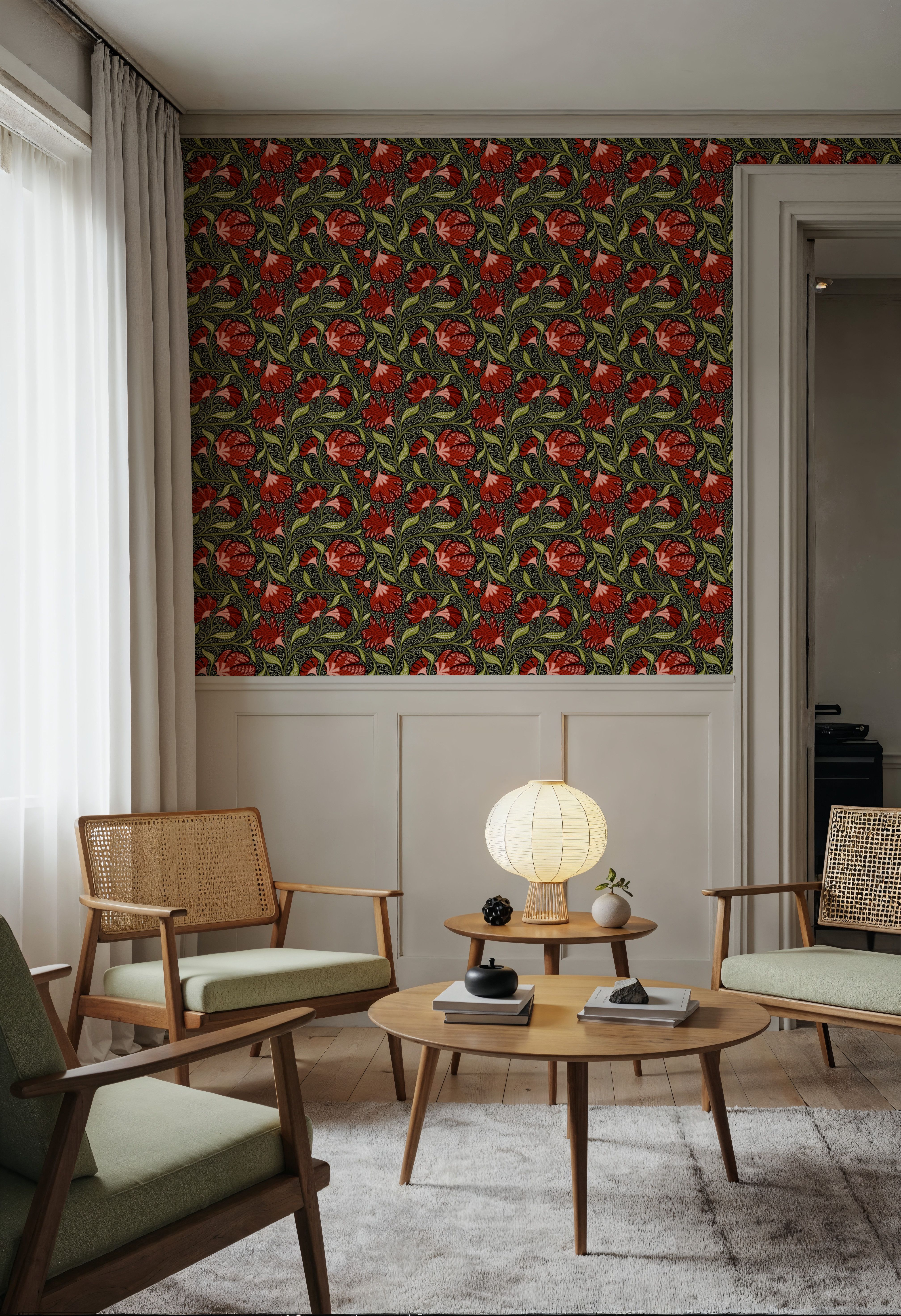 Indial Floral, Vermilion on Midnight