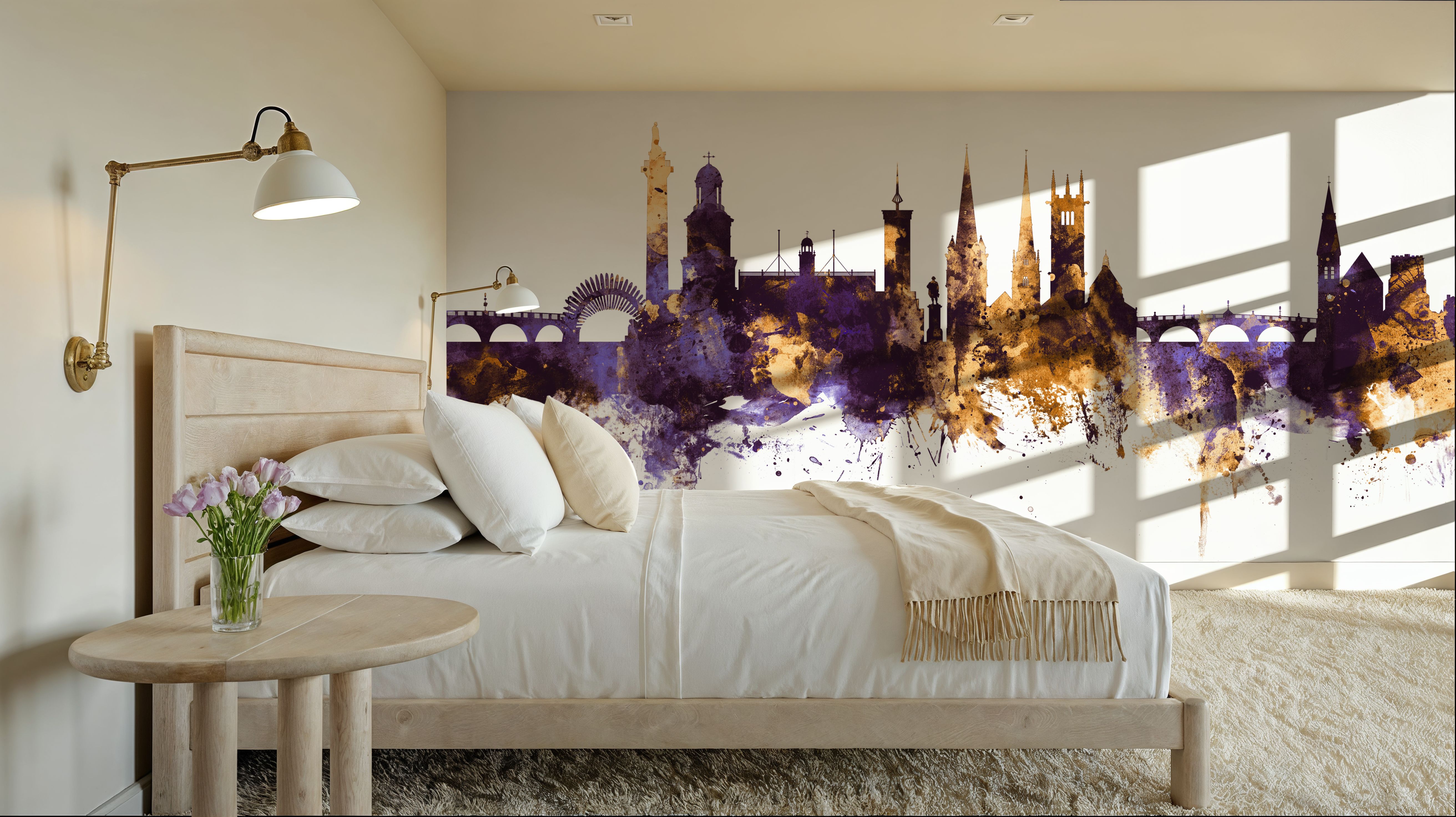 Shrewsbury England Skyline Purple & Gold, Wallpaper