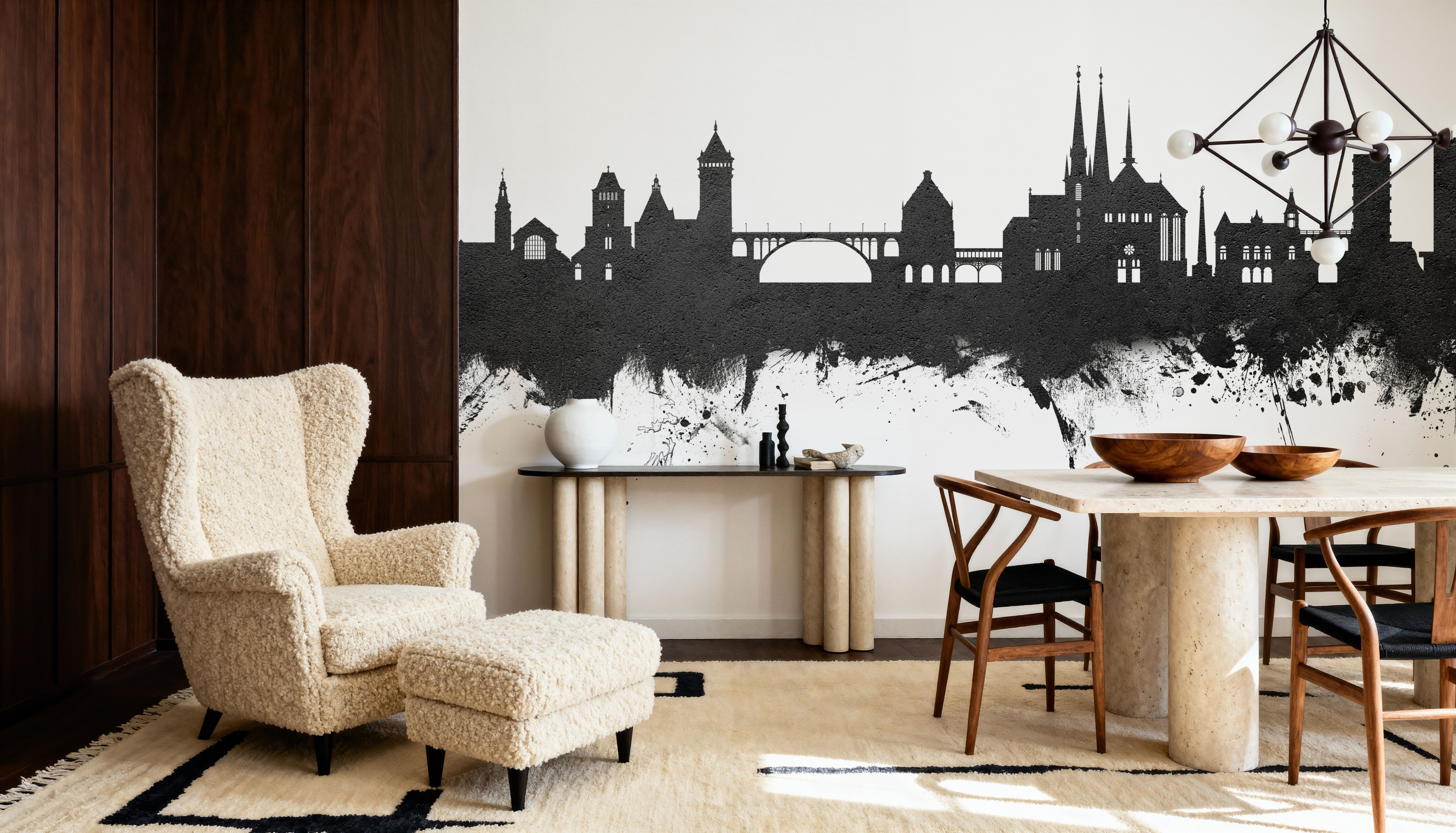 Luxembourg City Skyline Black & White, Tapeten