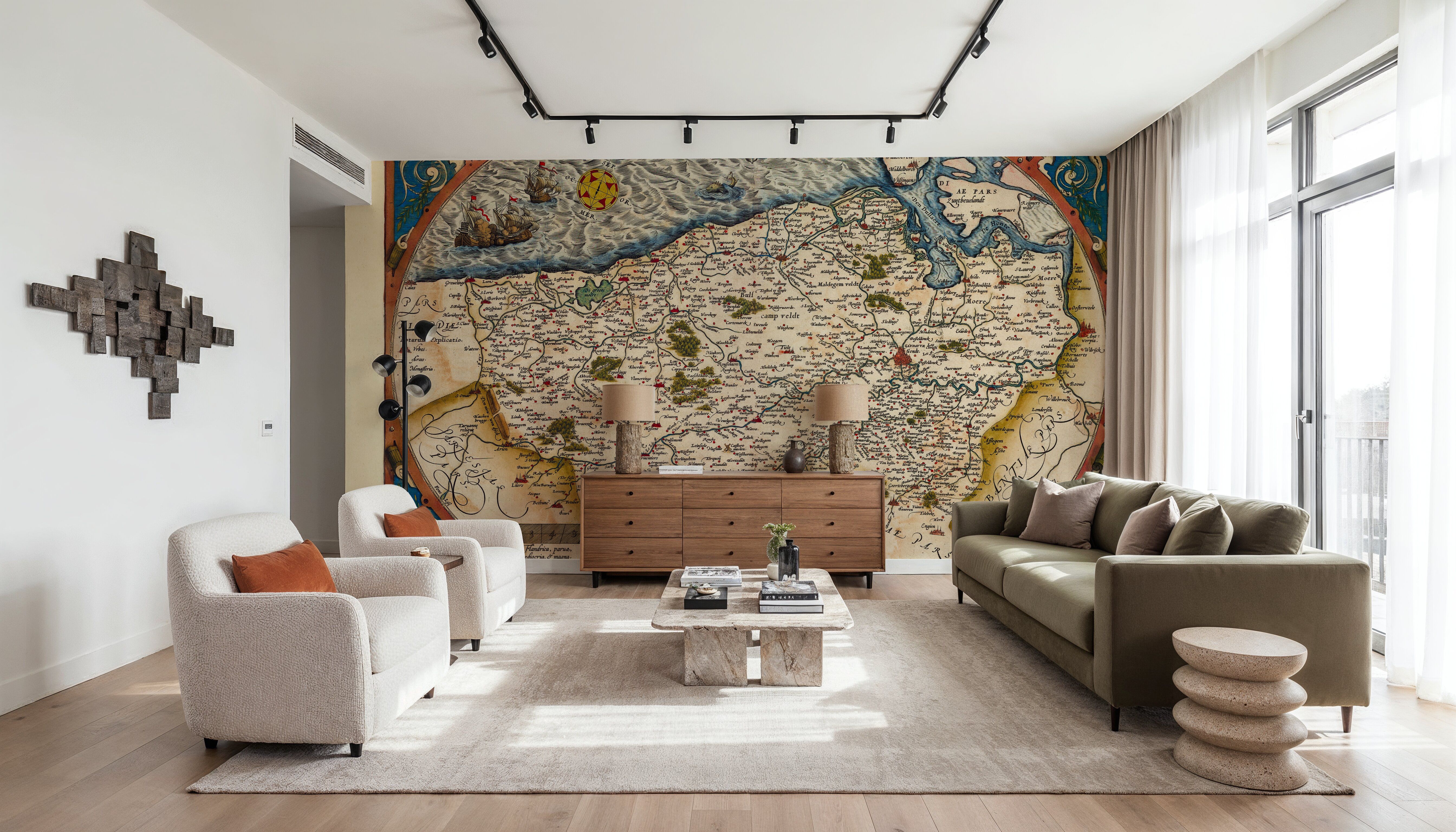 Old Map of Belgium, 1570, Papier peint