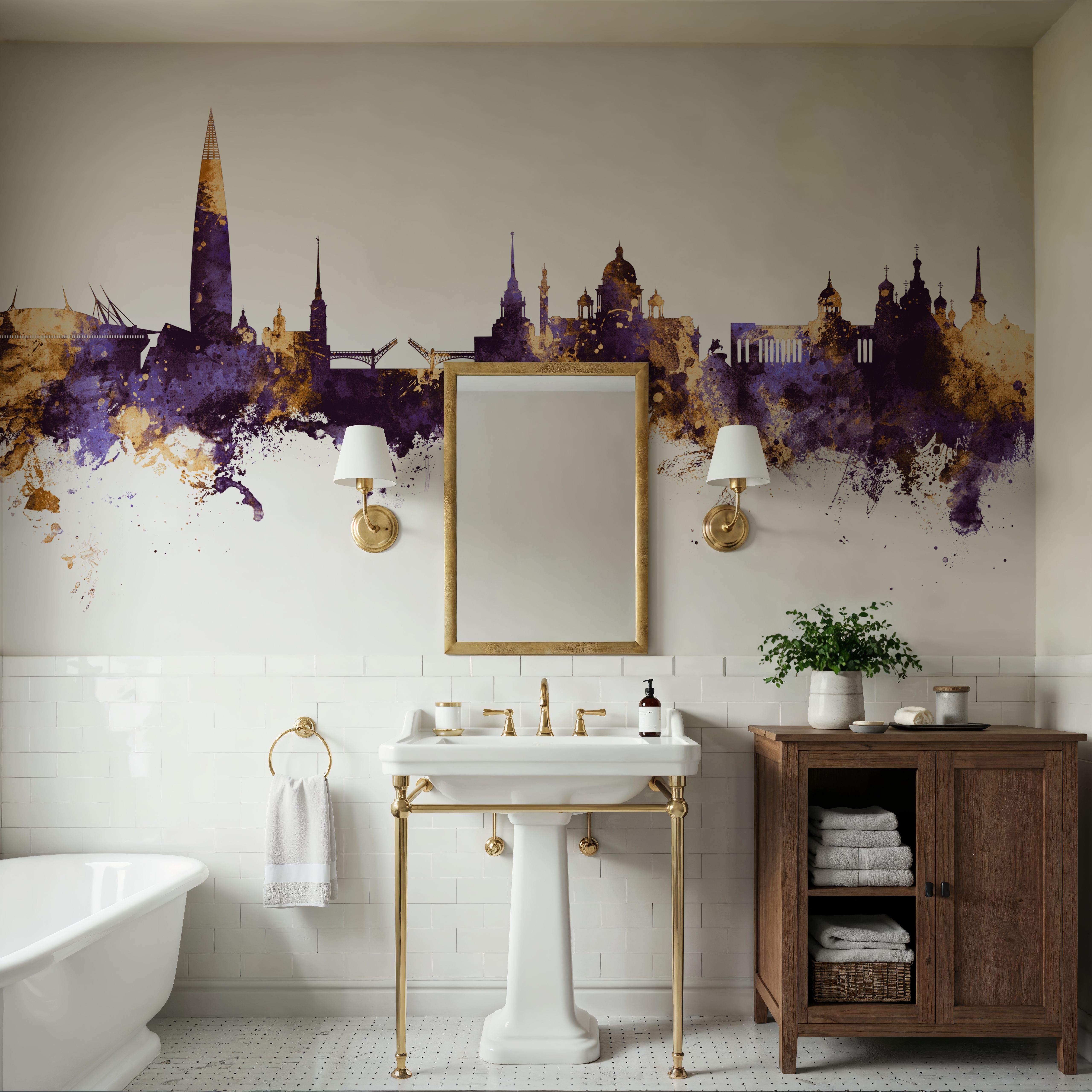 St Petersbug Russia Skyline Purple & Gold