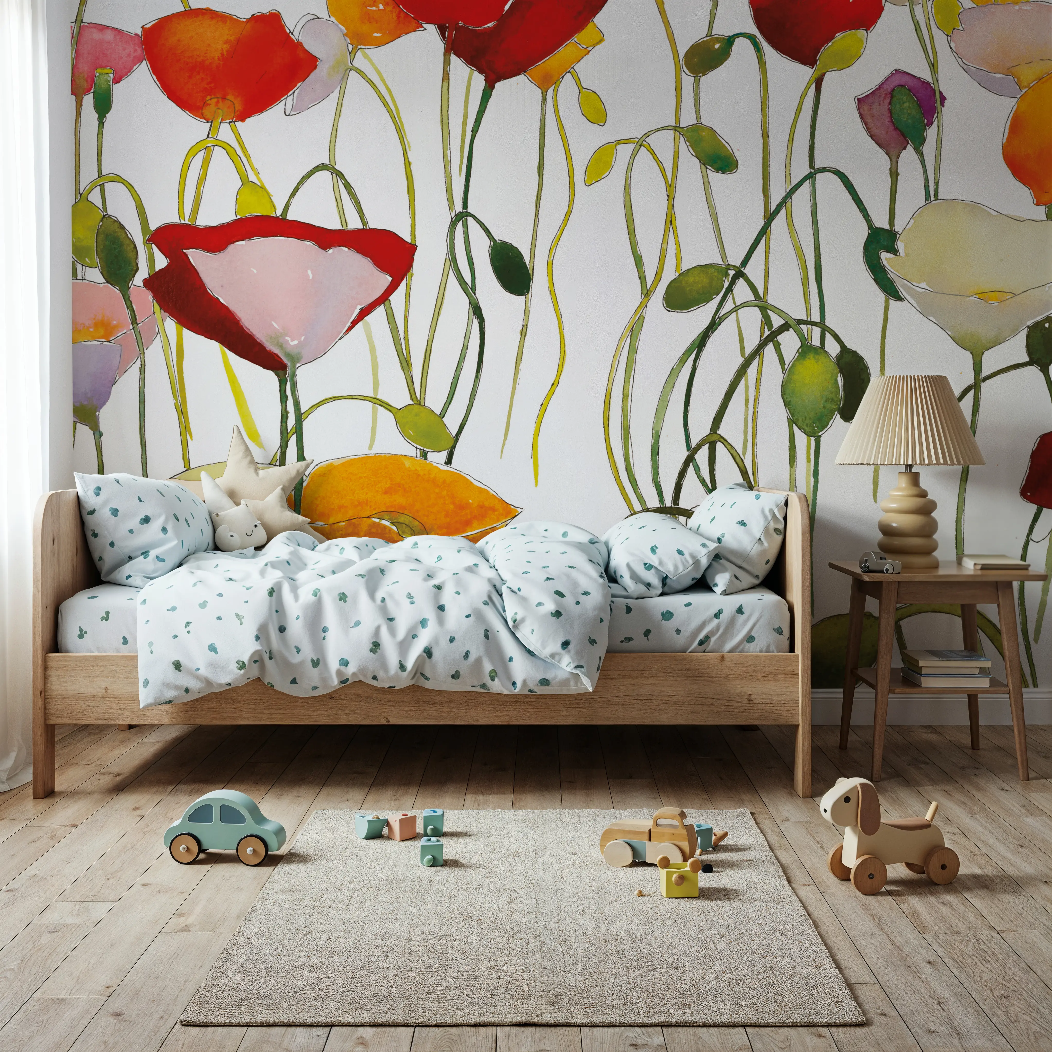 Wall Mural - Iceland Patch - Floral Nature mural wallpaper - Red - Kids' Room - Wallism UK - Peel & Stick or Paste-the-Wall