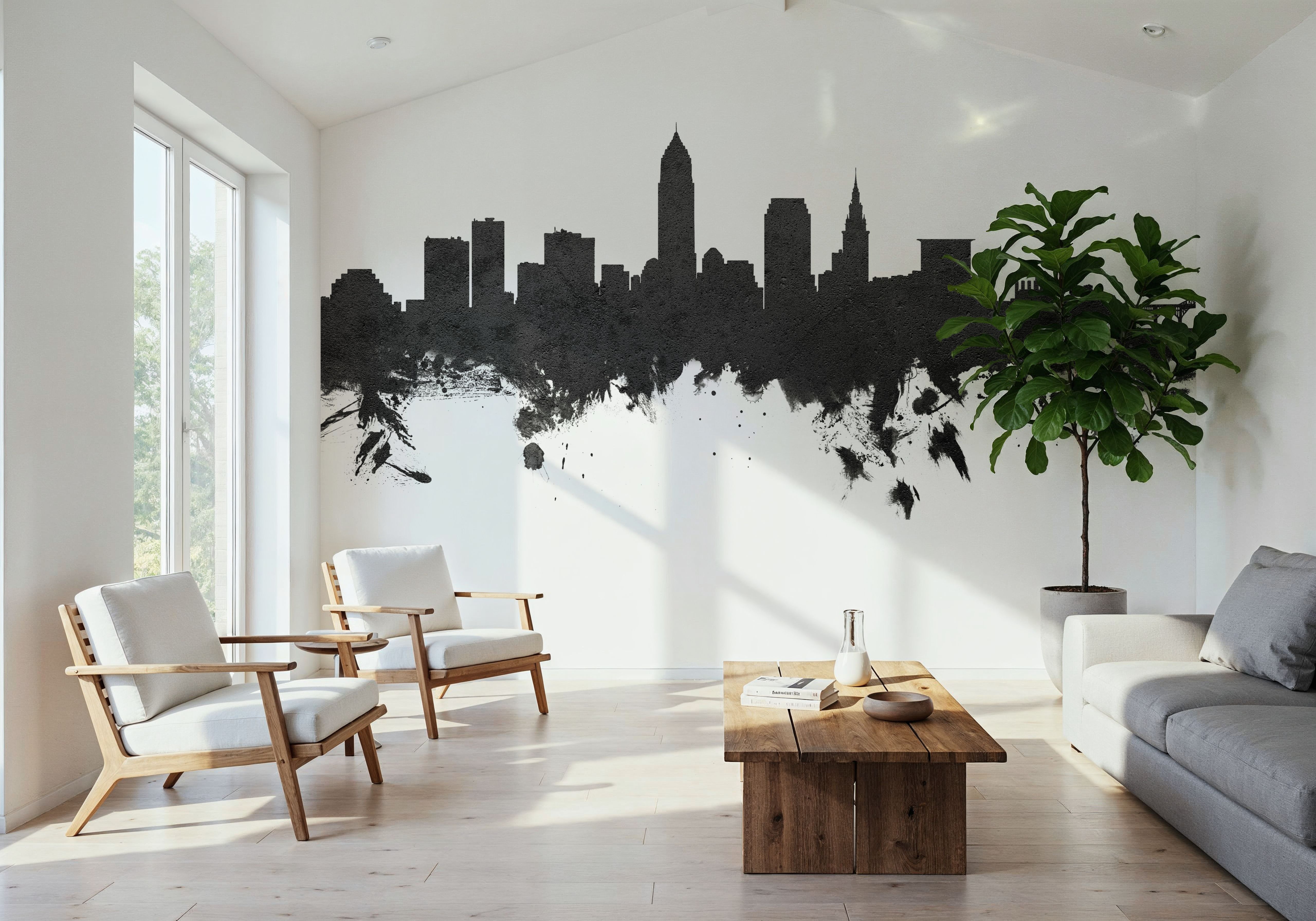 Cleveland Ohio Skyline Black & White, Wallpaper