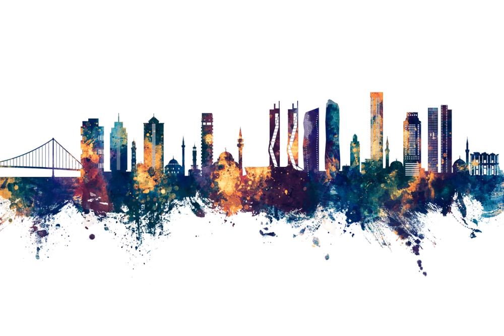 Izmir Turkey Skyline Blue & Bronze