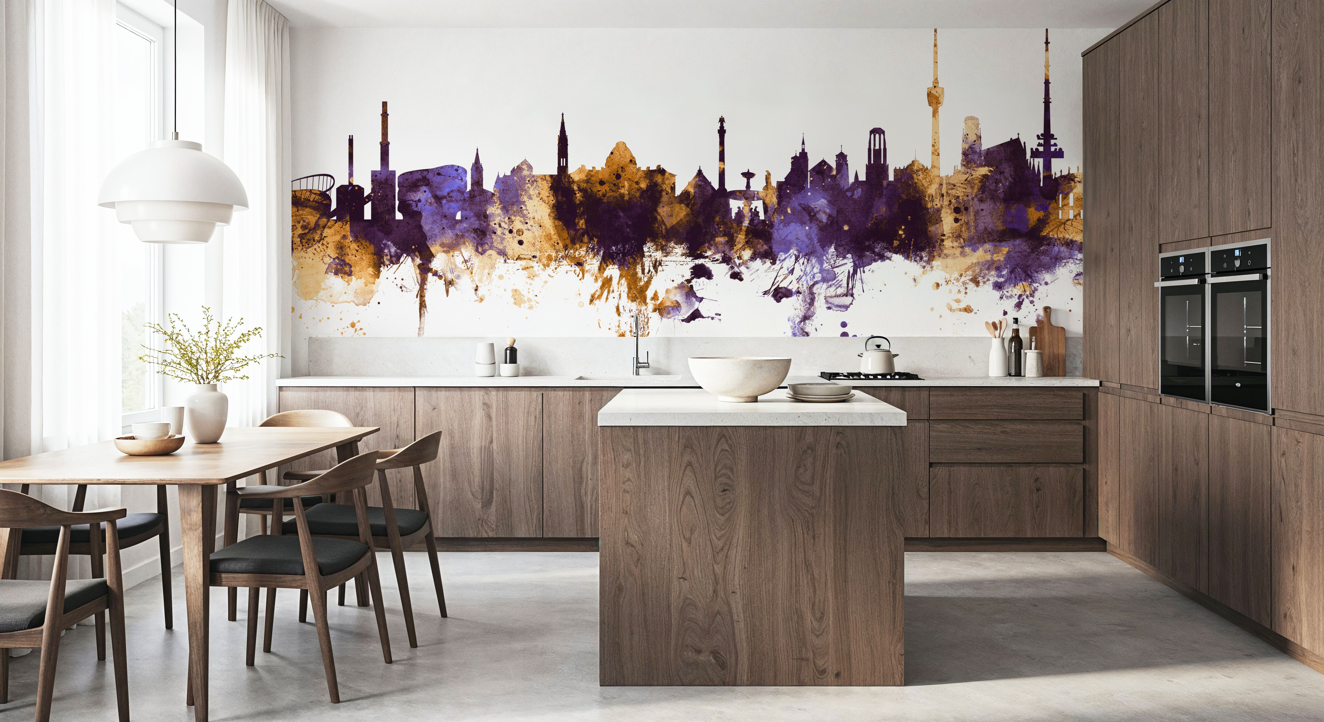 Stuttgart Germany Skyline Purple & Gold