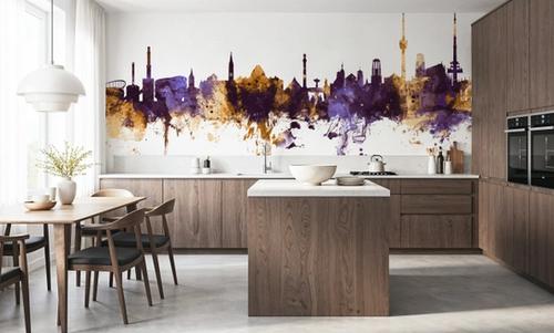 Stuttgart Germany Skyline Purple & Gold