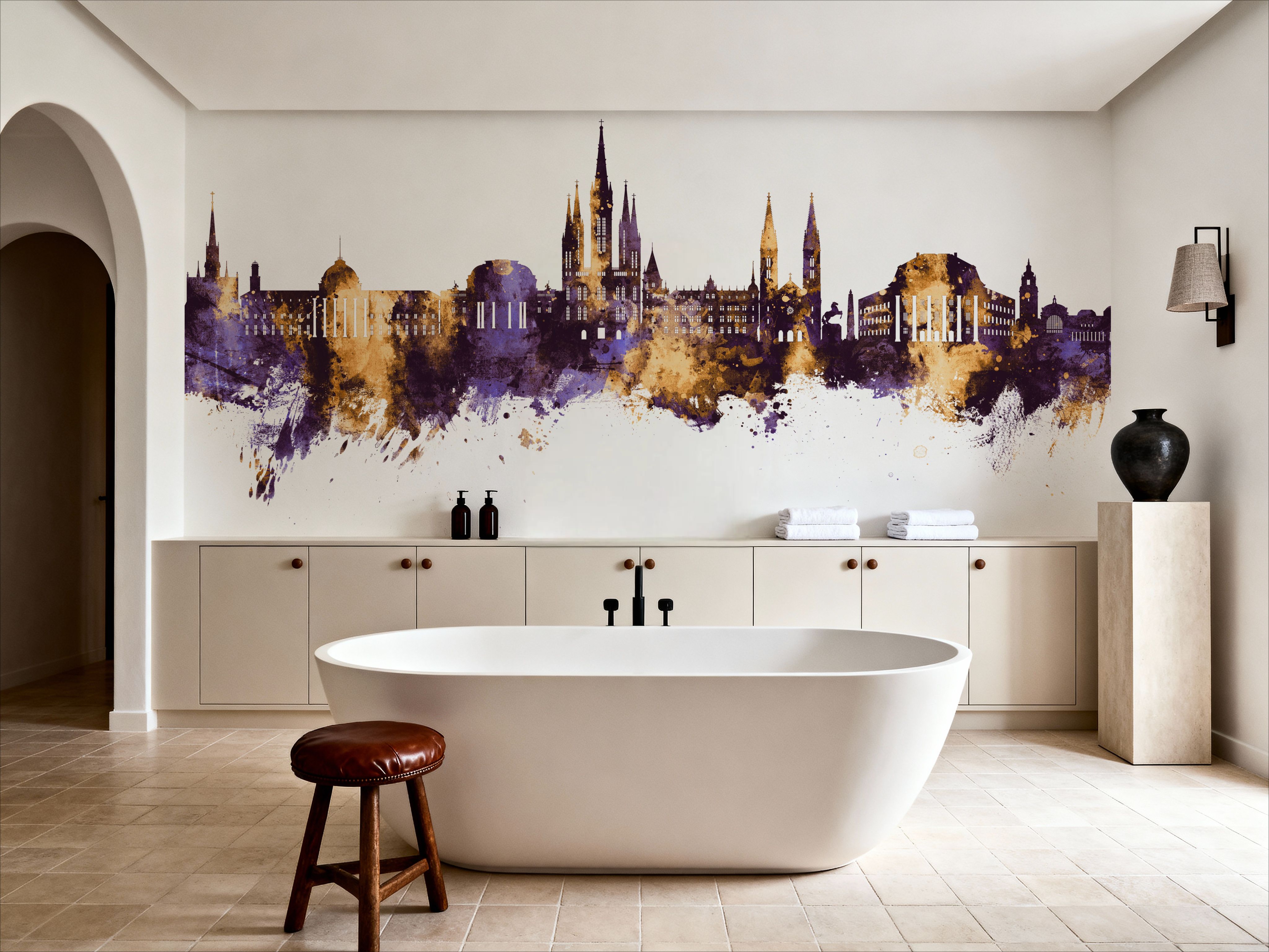 Weisbaden Germany Skyline Purple & Gold