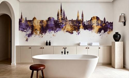 Weisbaden Germany Skyline Purple & Gold