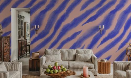 Watercolor Tiger Stripes, Periwinkle on Pink