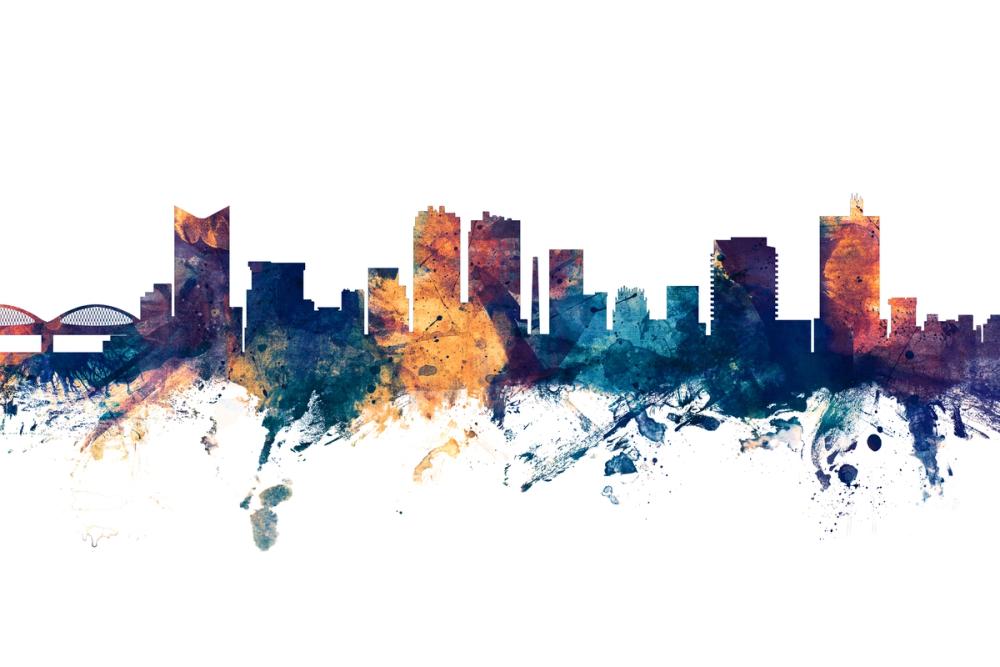 Fort Worth texas Skyline Blue & Bronze