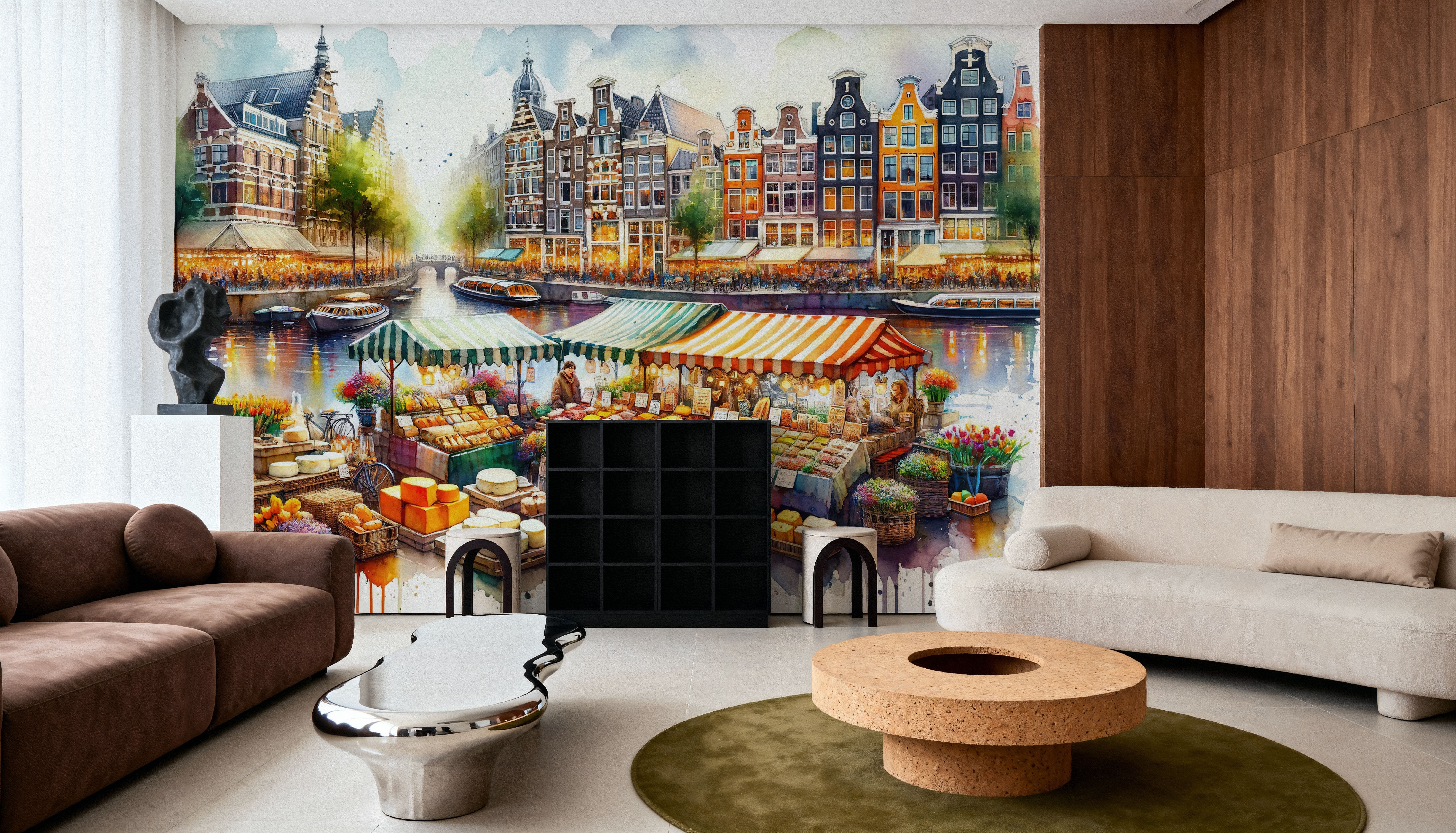 Watercolor Market Scene Dutch Cheeses