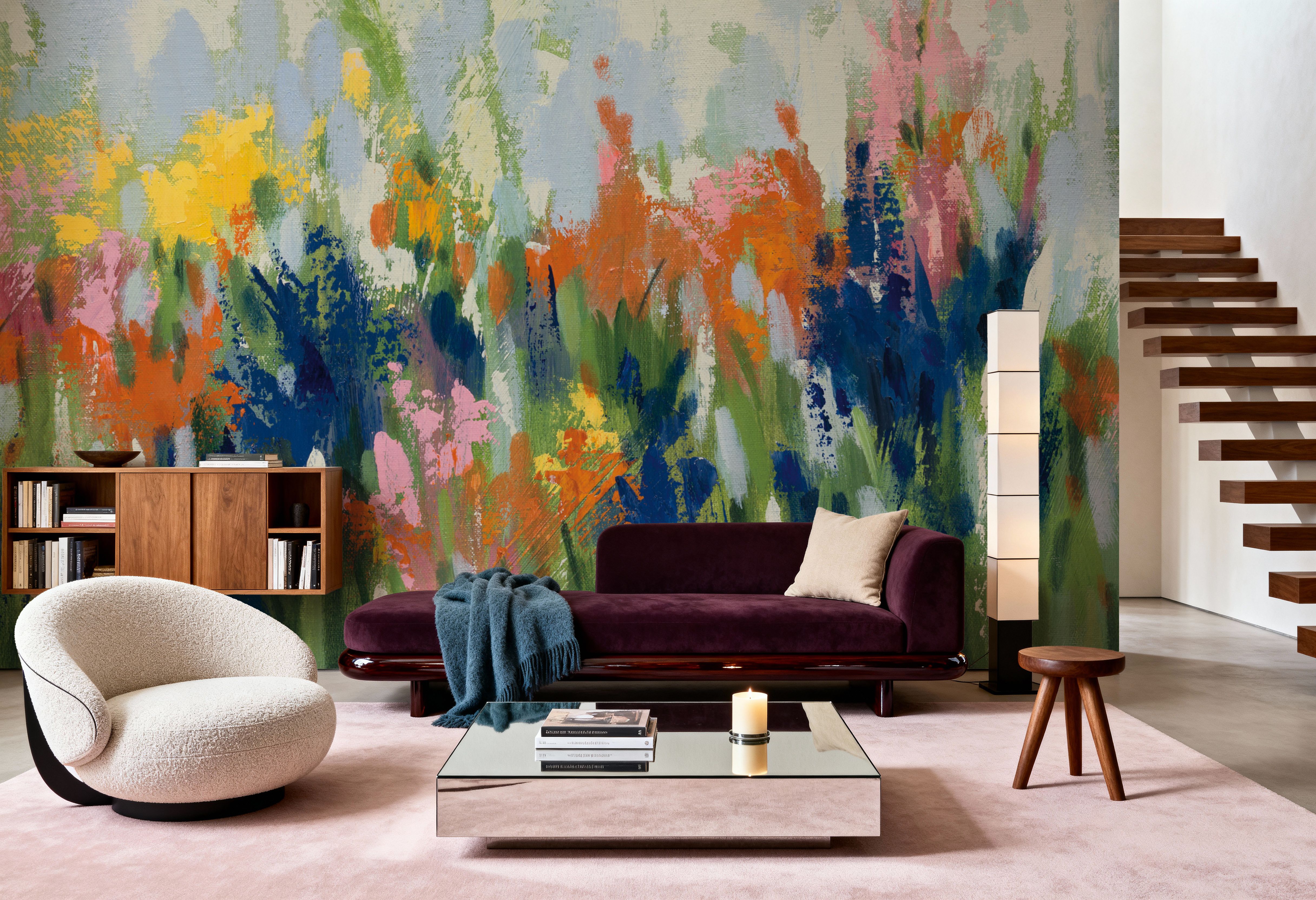 Wall Mural - Early Summer Bloom I - Abstract Floral mural wallpaper - Green - Offices - Wallism US - Premium, Textured or Peel & Stick