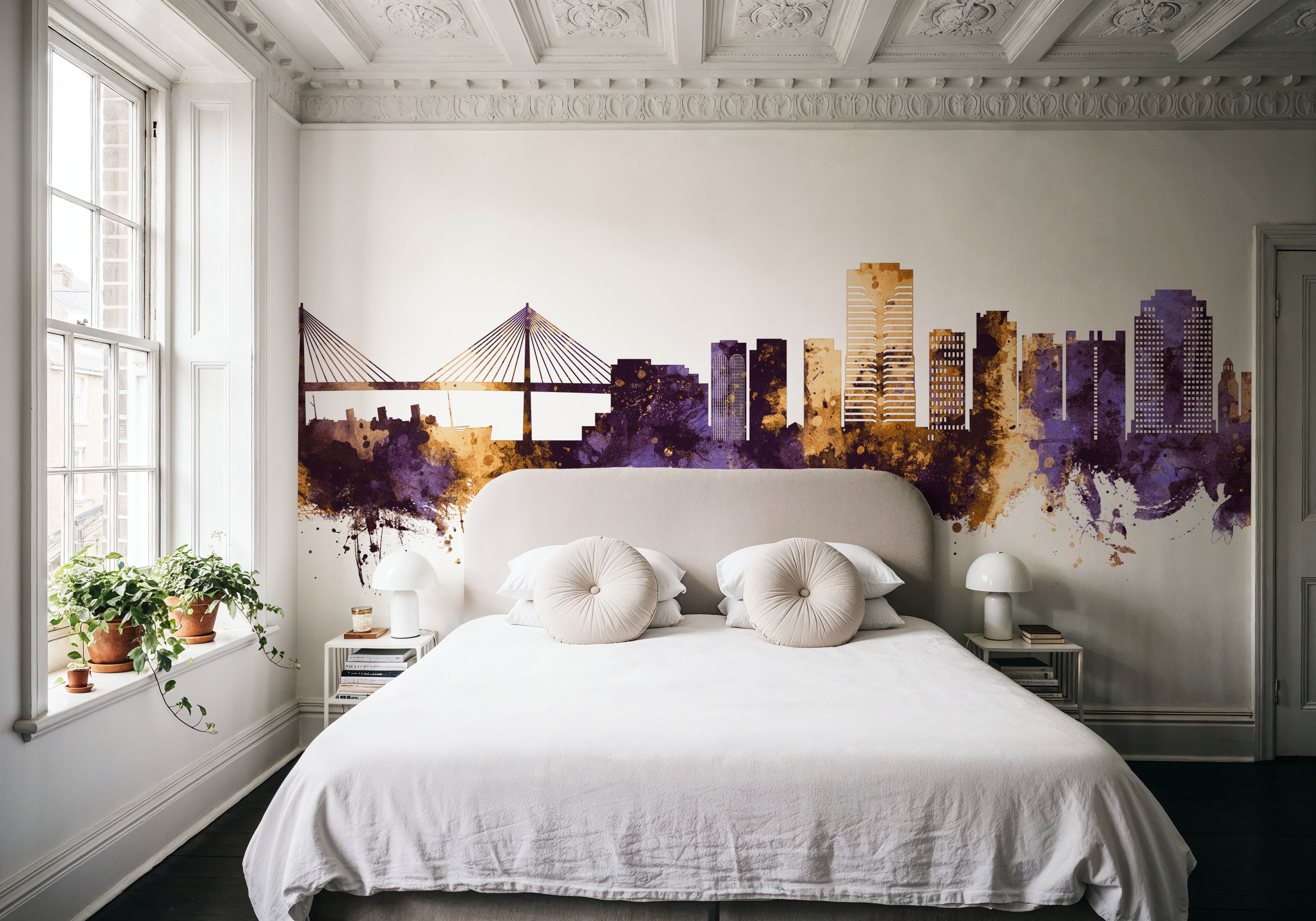 Long Beach California Skyline Purple & Gold