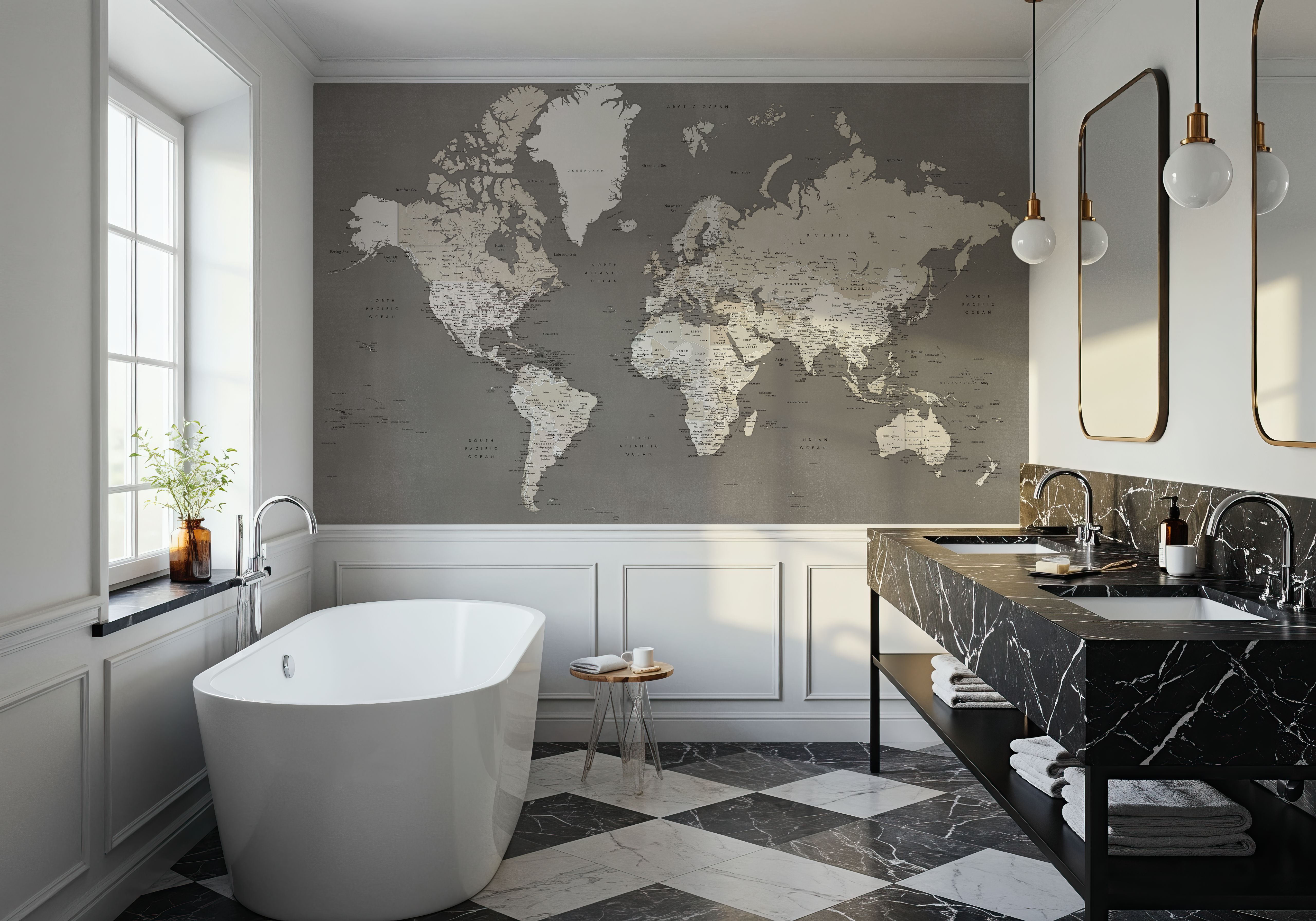 World Map Cities - Earthy
