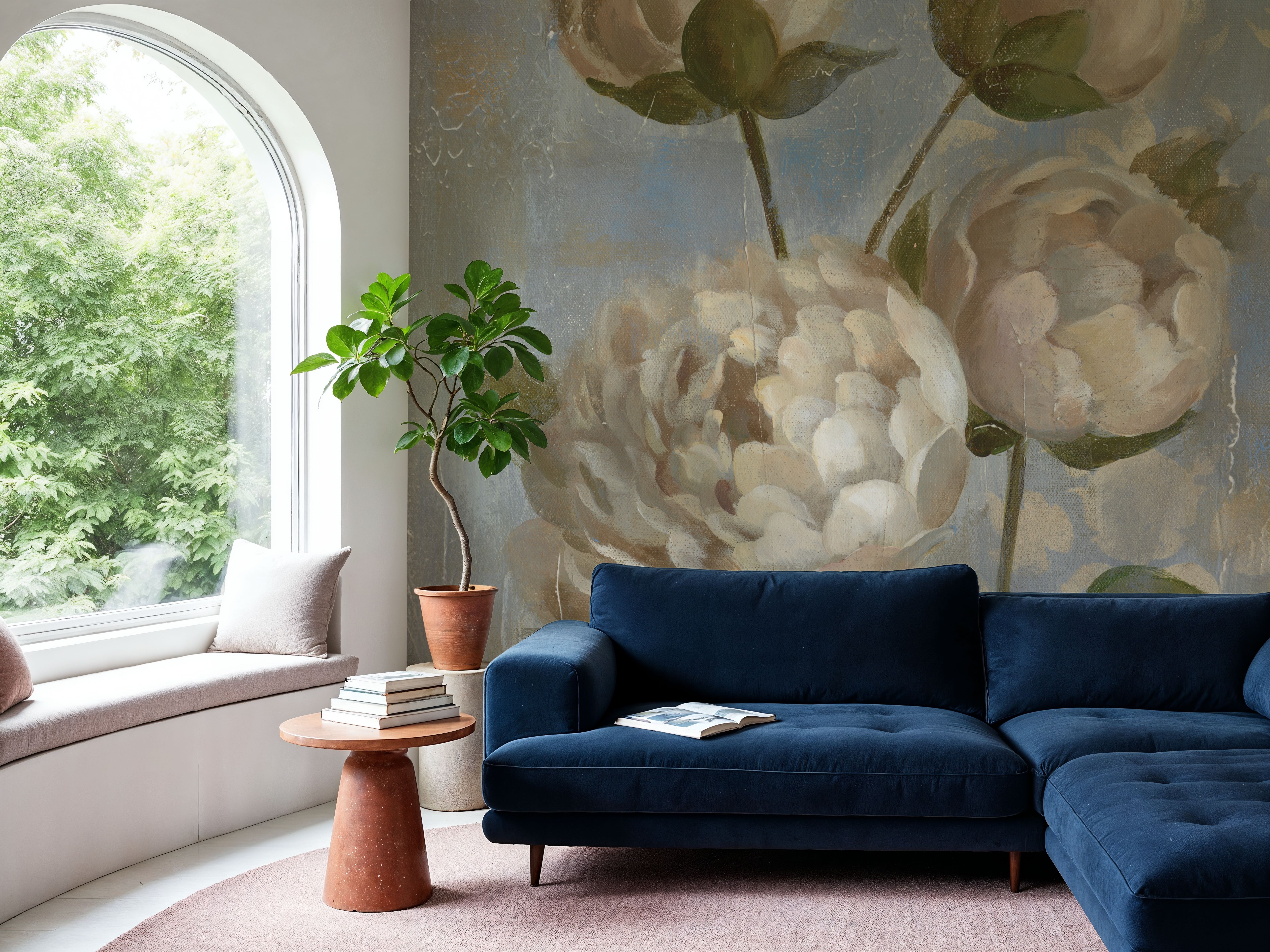 Peony on Blue