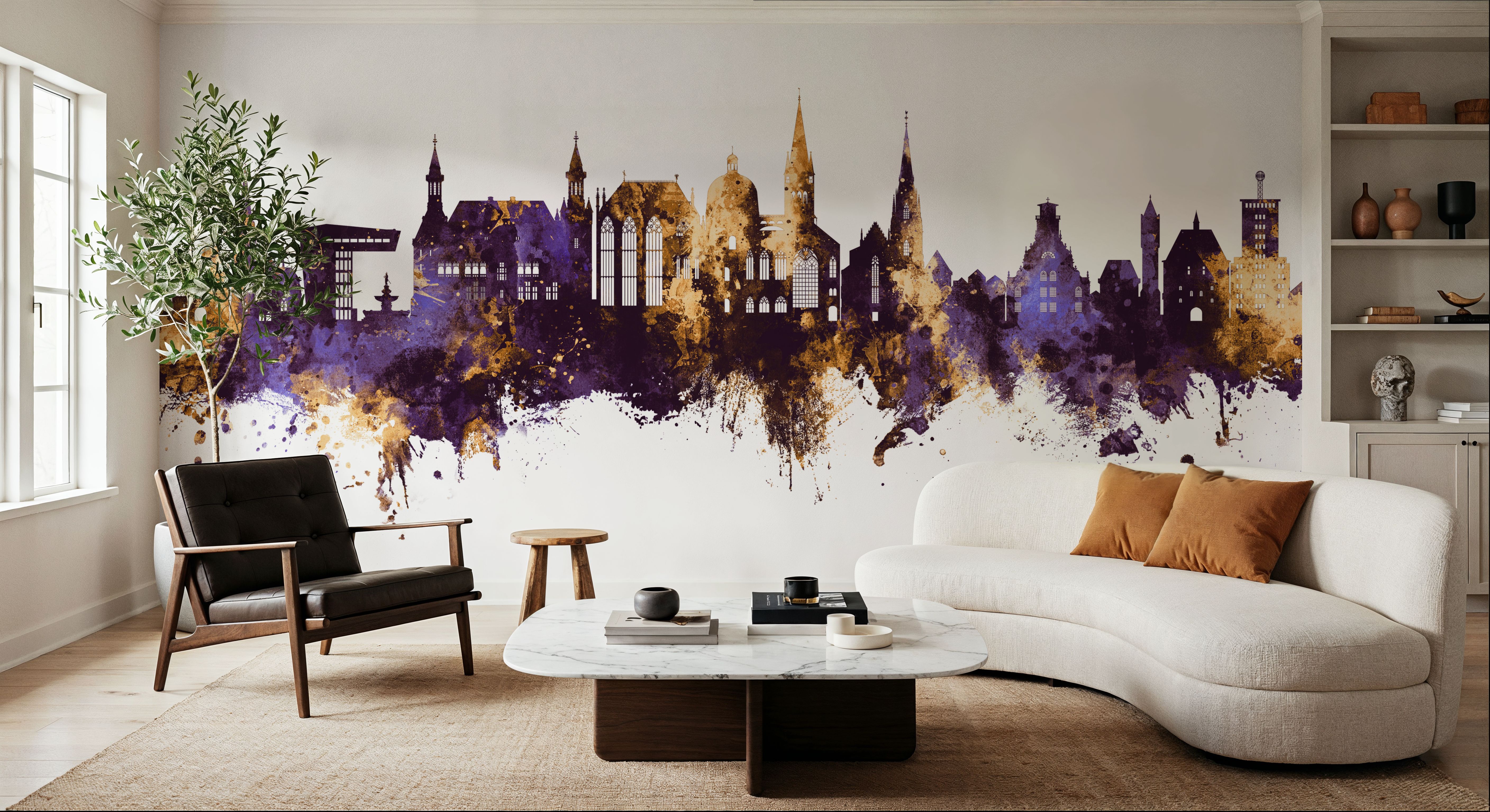 Aachen Germany Skyline Purple & Gold, Tapeten