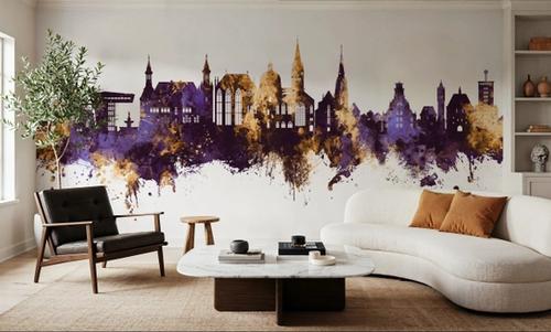 Aachen Germany Skyline Purple & Gold