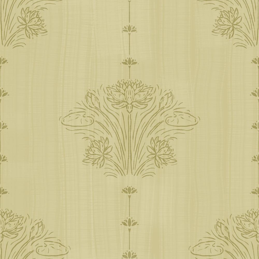 Block Print Water Lily Stripes, Lichen