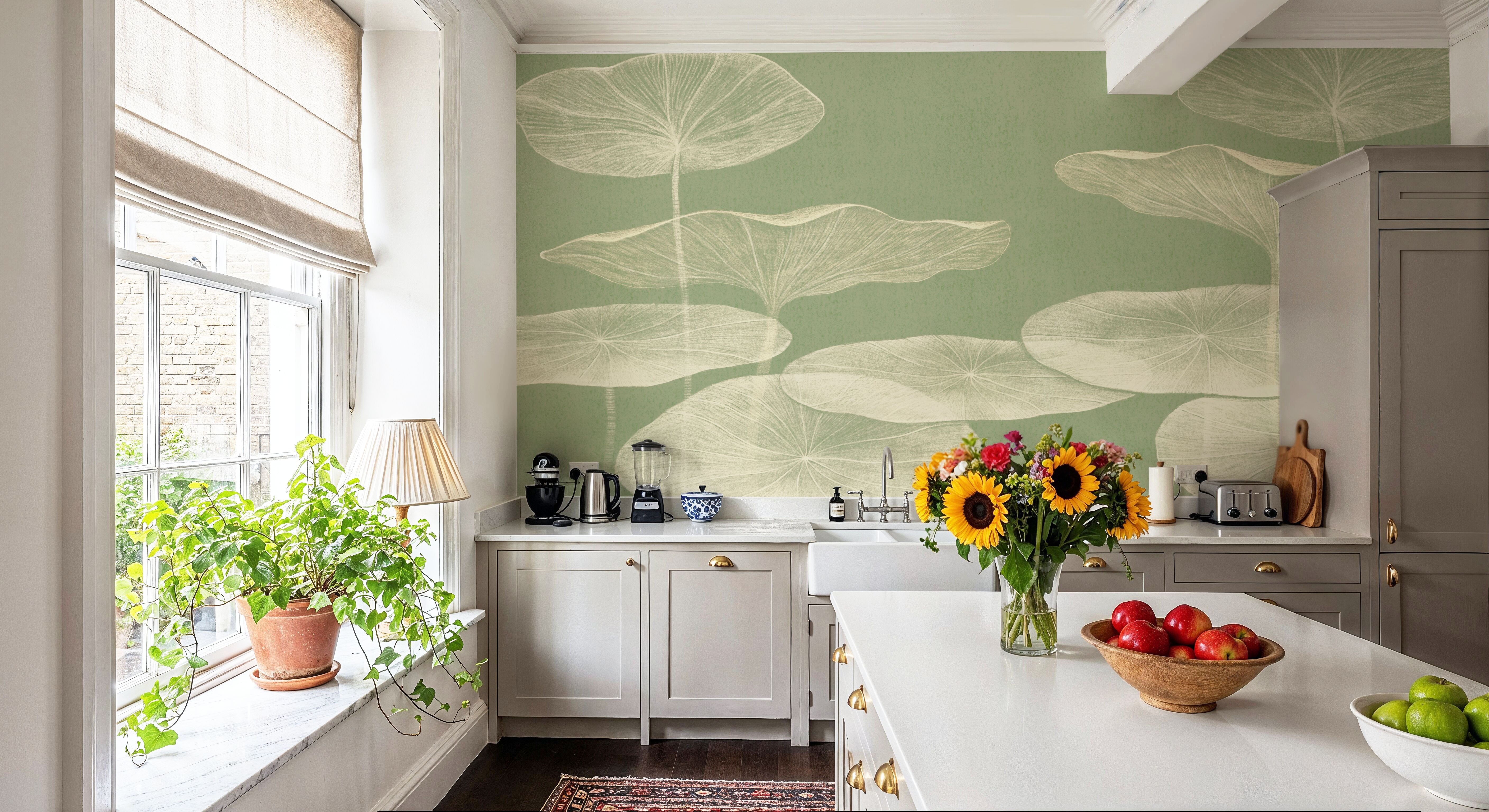Subtle Water Lily Drawing, Light Green