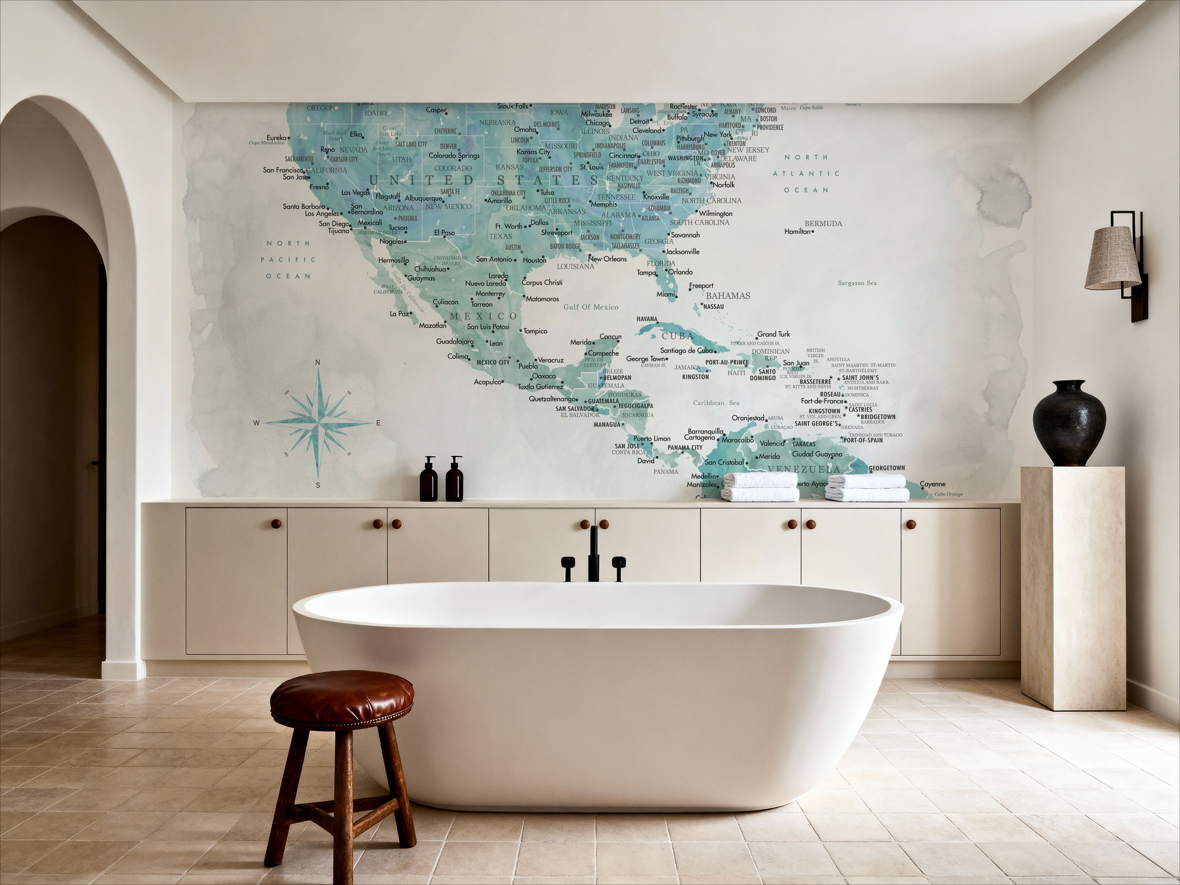 US Mexico Caribbean Map - Aquamar Wash