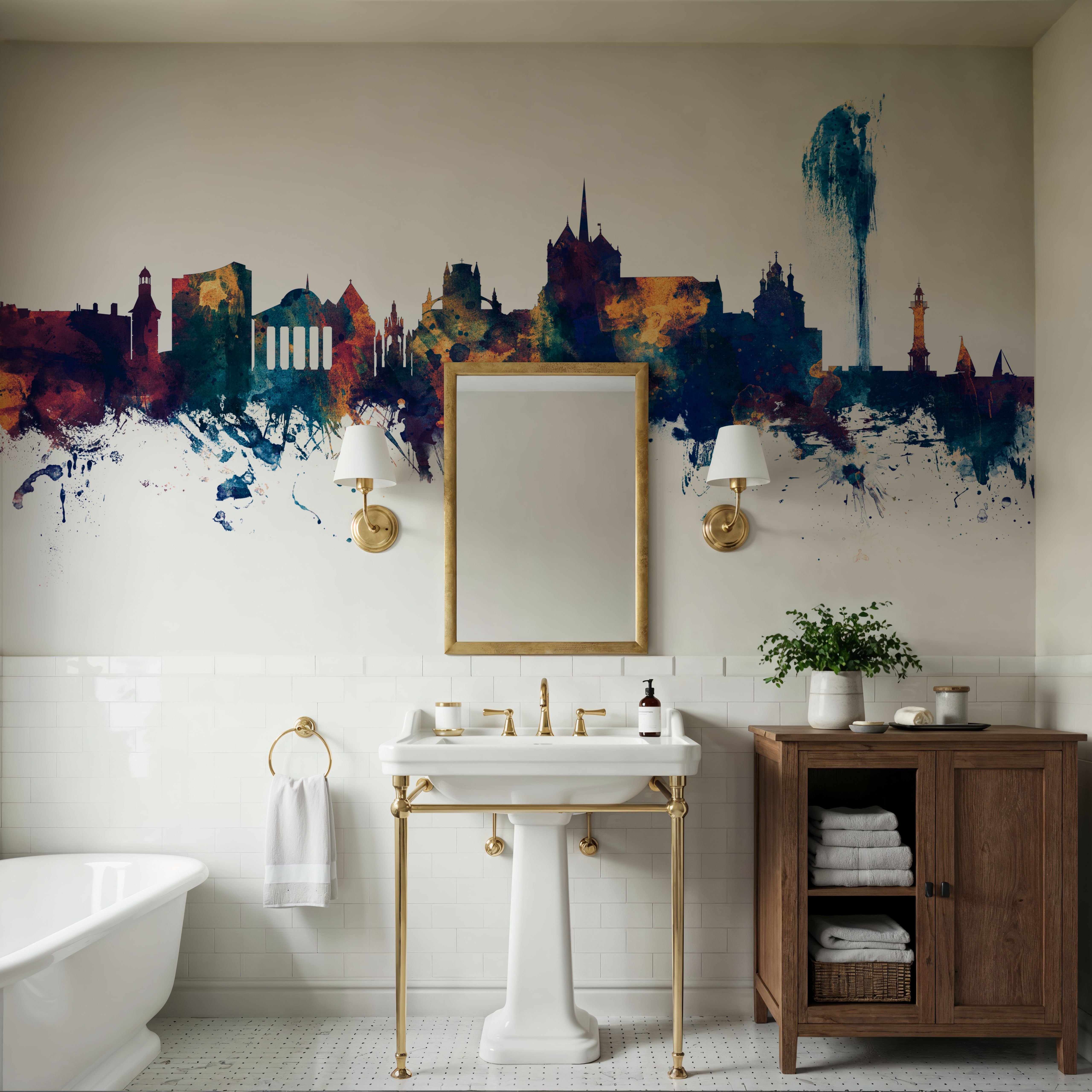 Geneva Switzerland Skyline Blue & Bronze