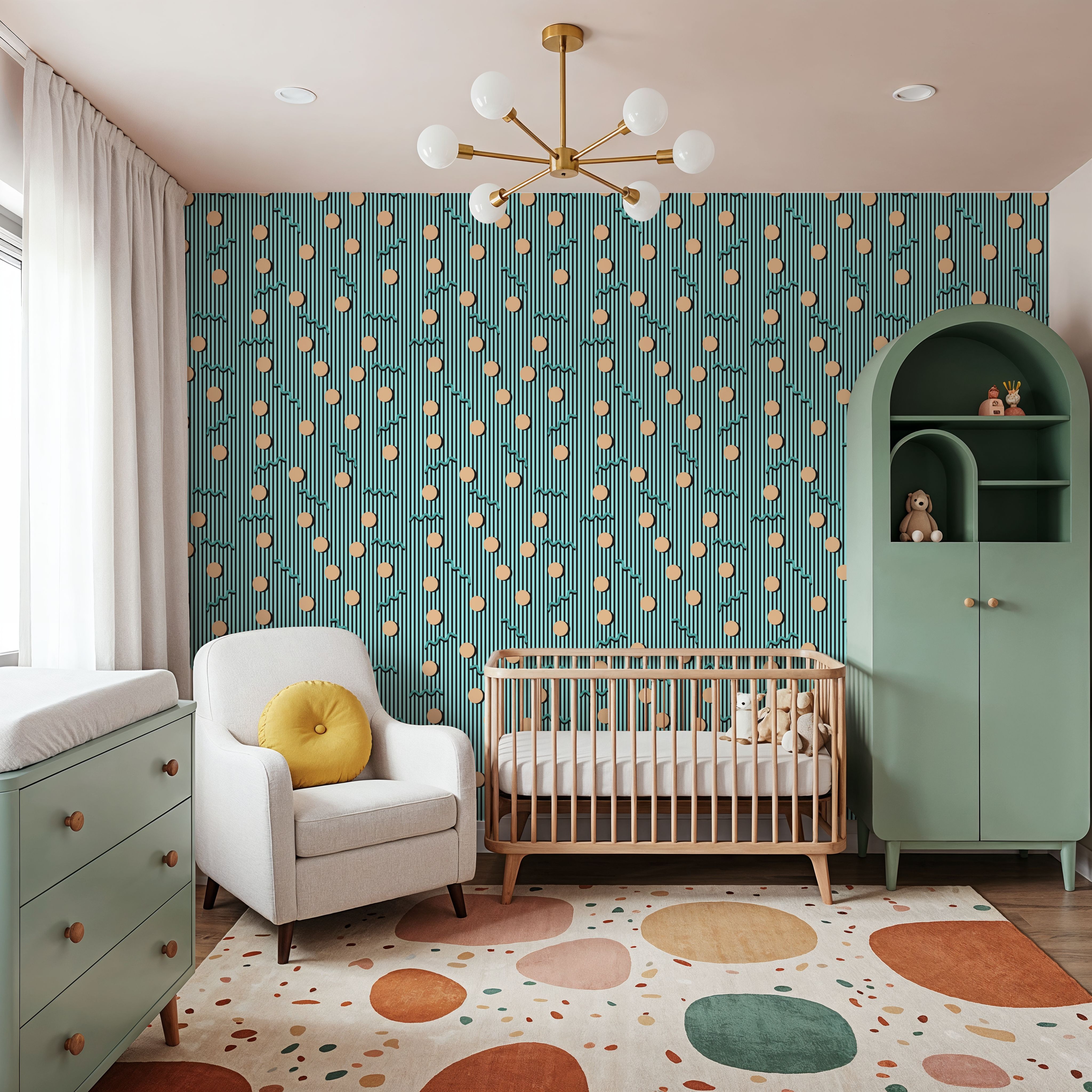 Memphis Dots & Stripes, Cyan