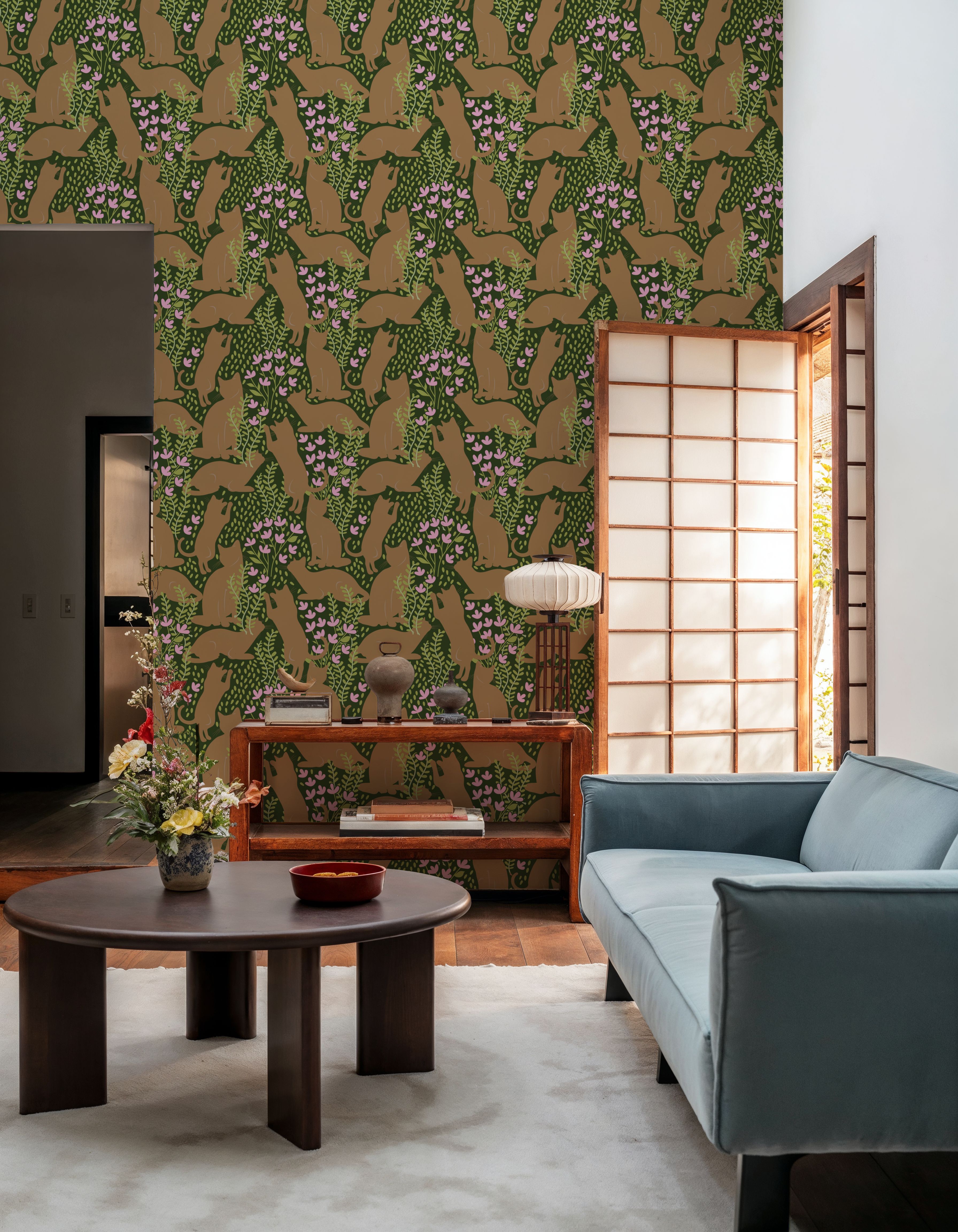 Hunters in The Garden, Green & Beige