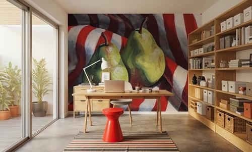 Two Pears on a Striped Cloth