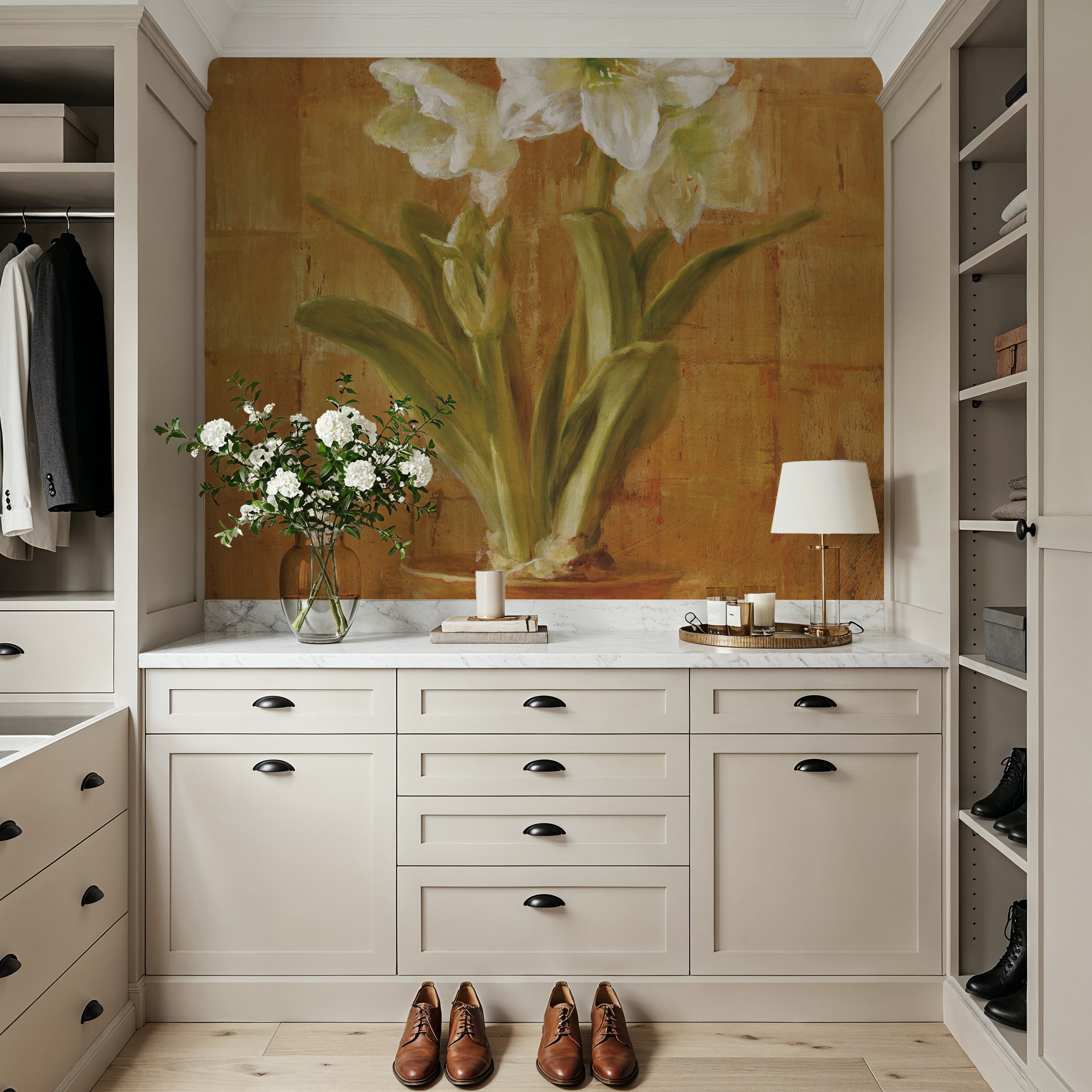 White Amaryllis on Bronze