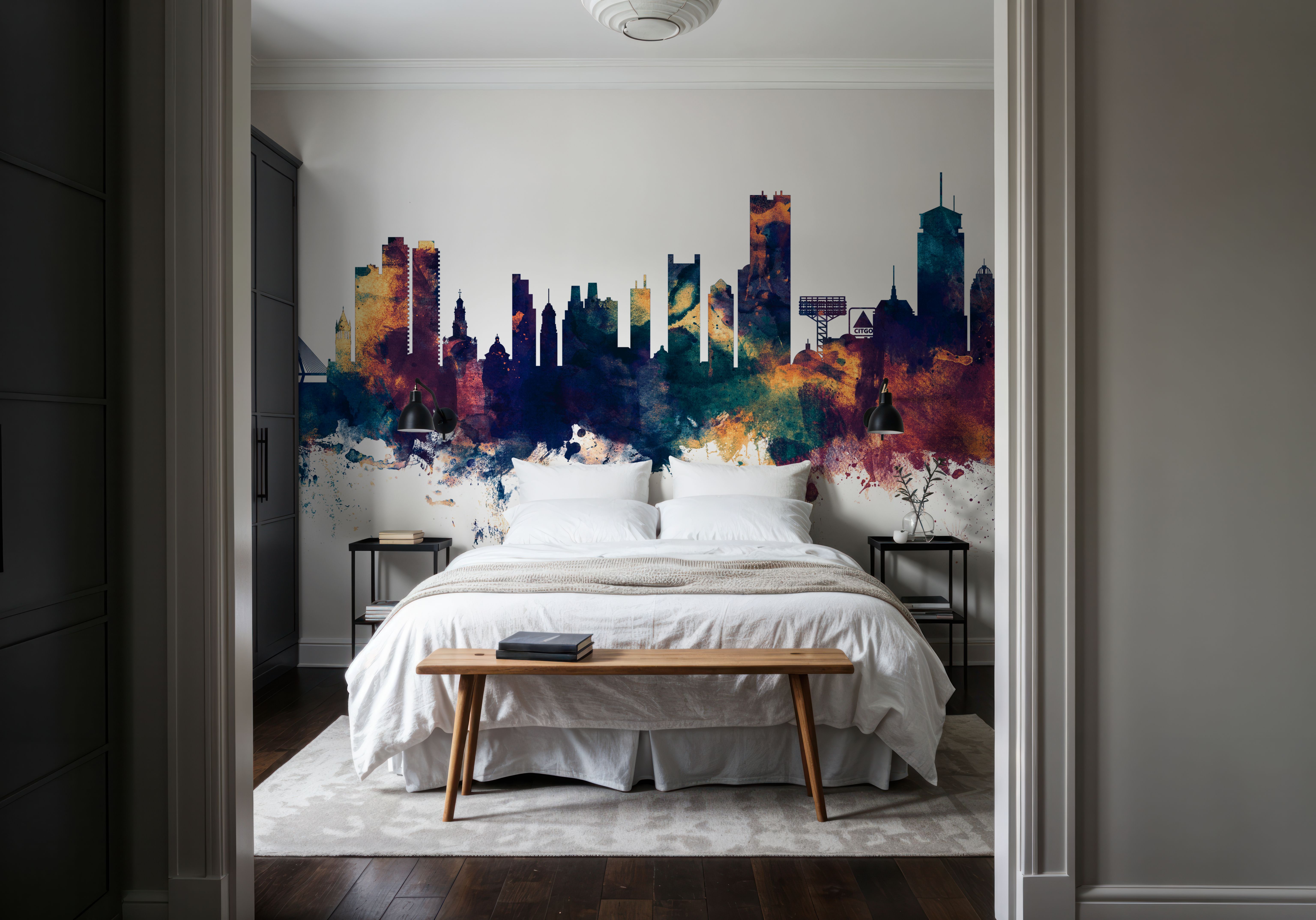 Boston Massachusettes Skyline Blue & Bronze, Wallpaper