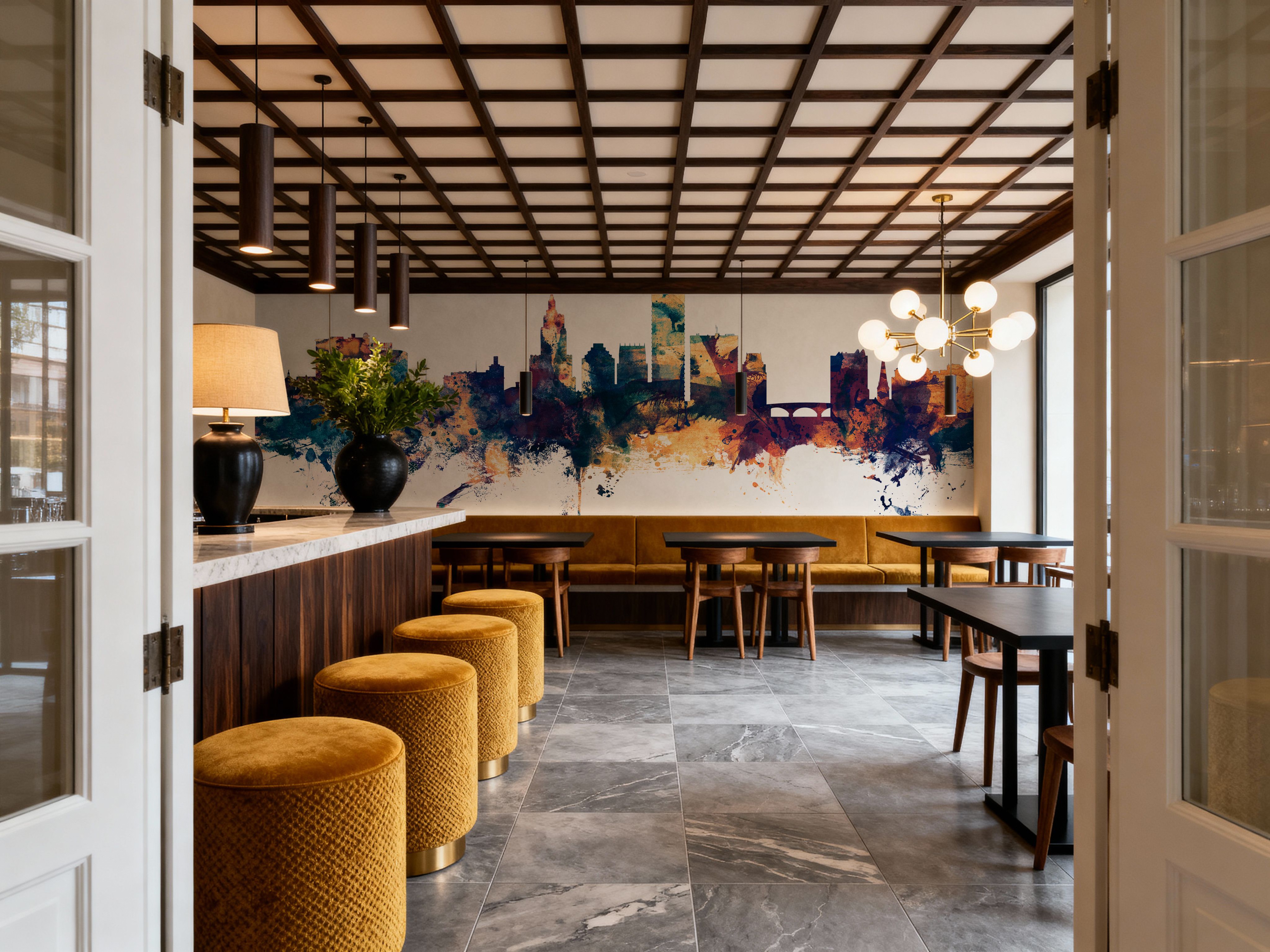 Providence Rhode Island Skyline Blue & Bronze