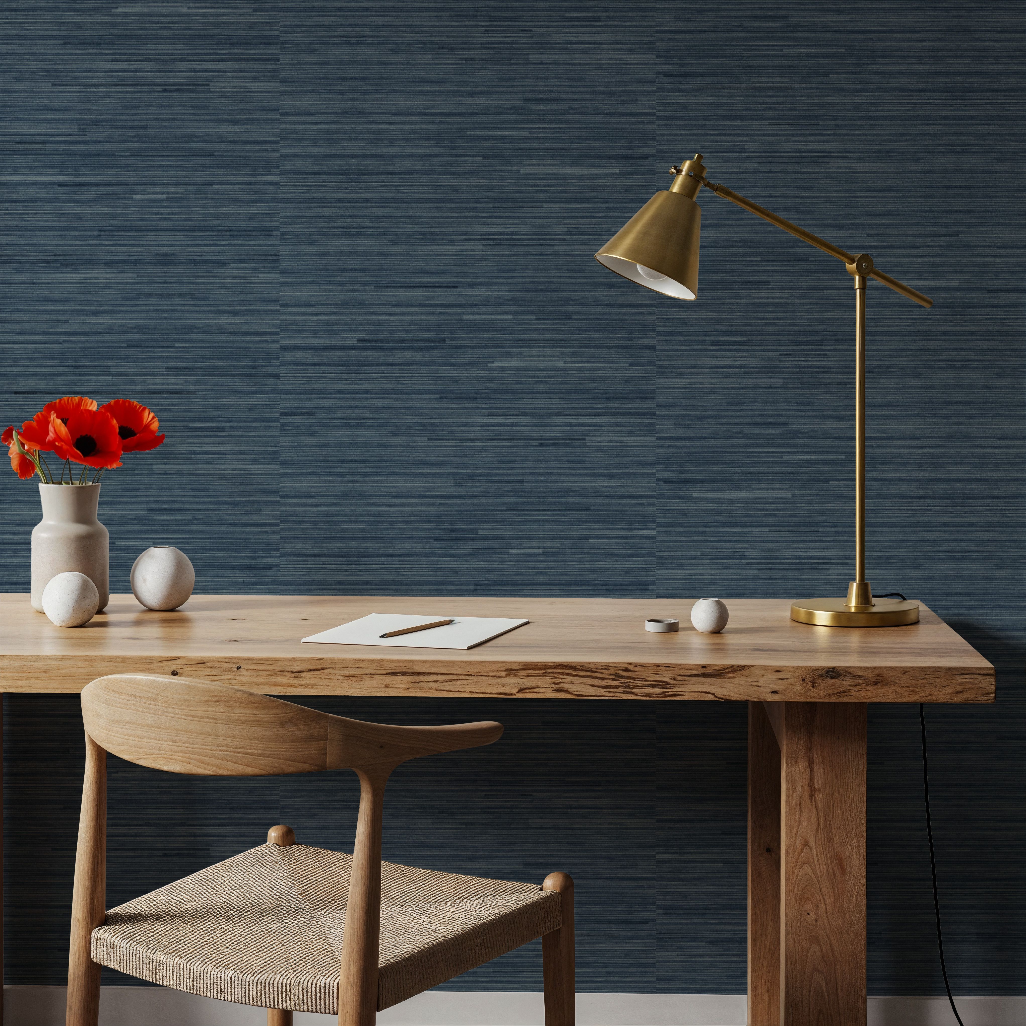 Faux Grasscloth with Visible Seams, Indigo