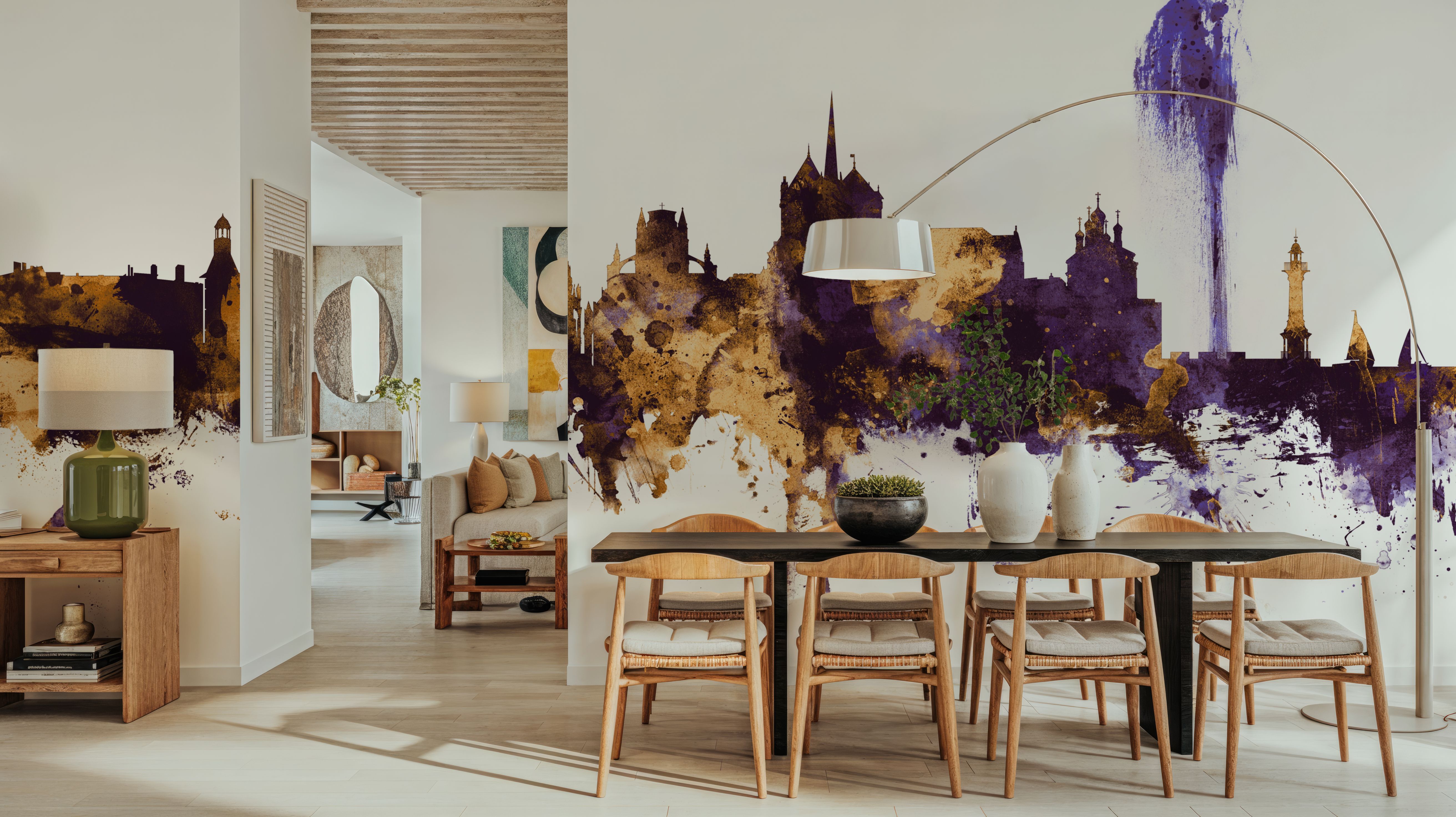 Geneva Switzerland Skyline Purple & Gold 