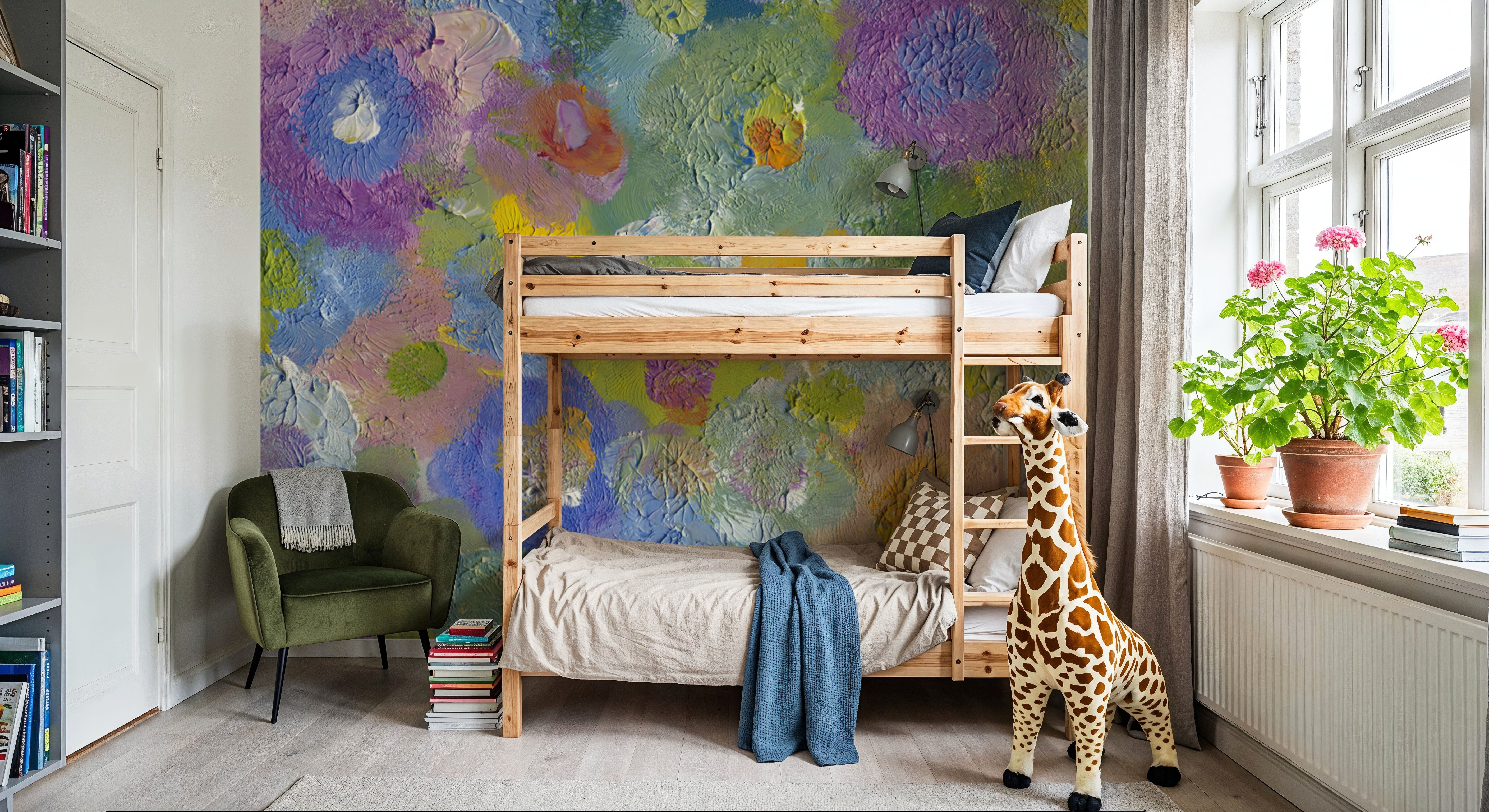 Happy Oil Painted Flowers, Blue & Purple