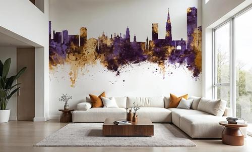 Leicester England Skyline Purple & Gold