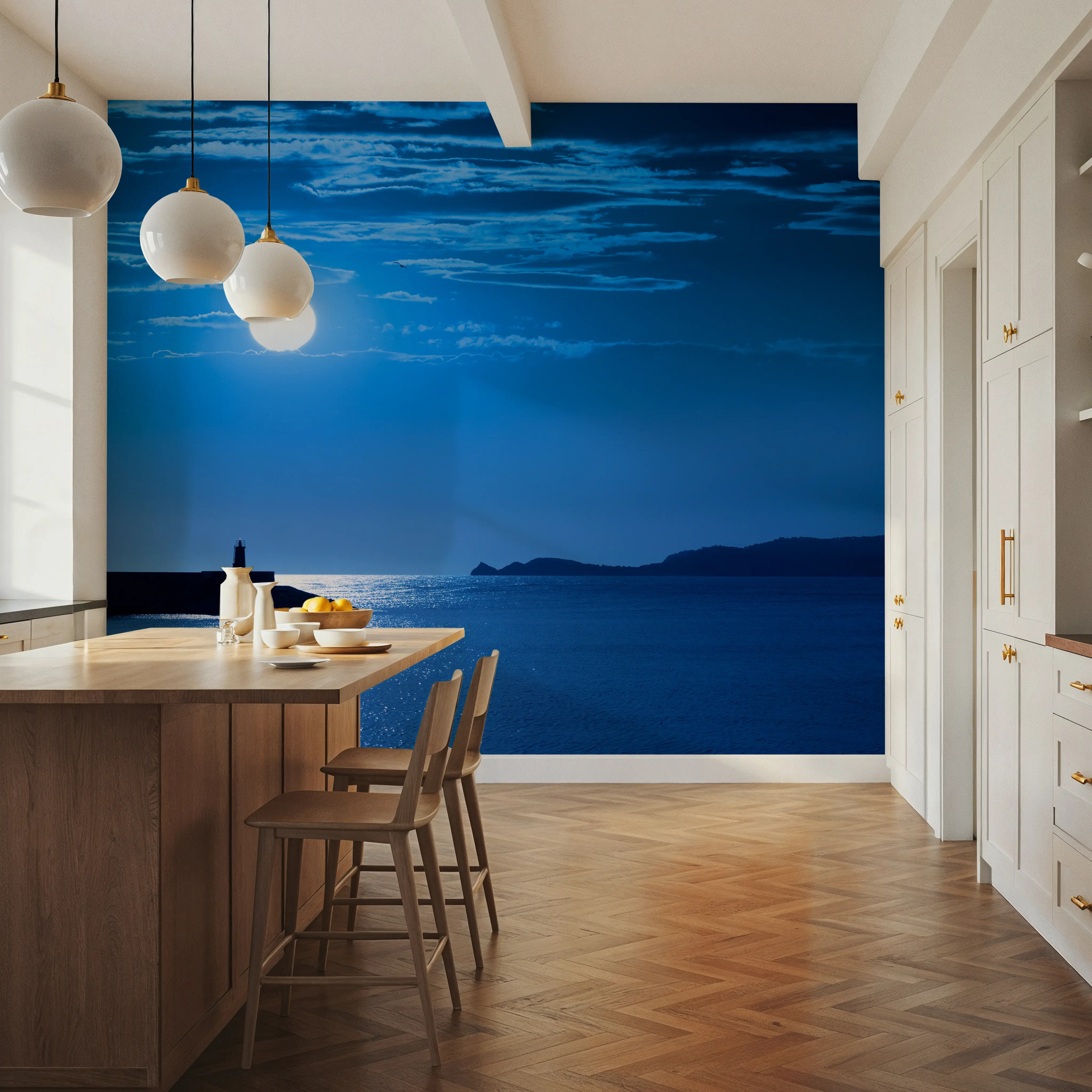 Wall Mural - Blue Sunrise - Sea Skies mural wallpaper - Blue - Dining Room - Wallism UK - Peel & Stick or Paste-the-Wall