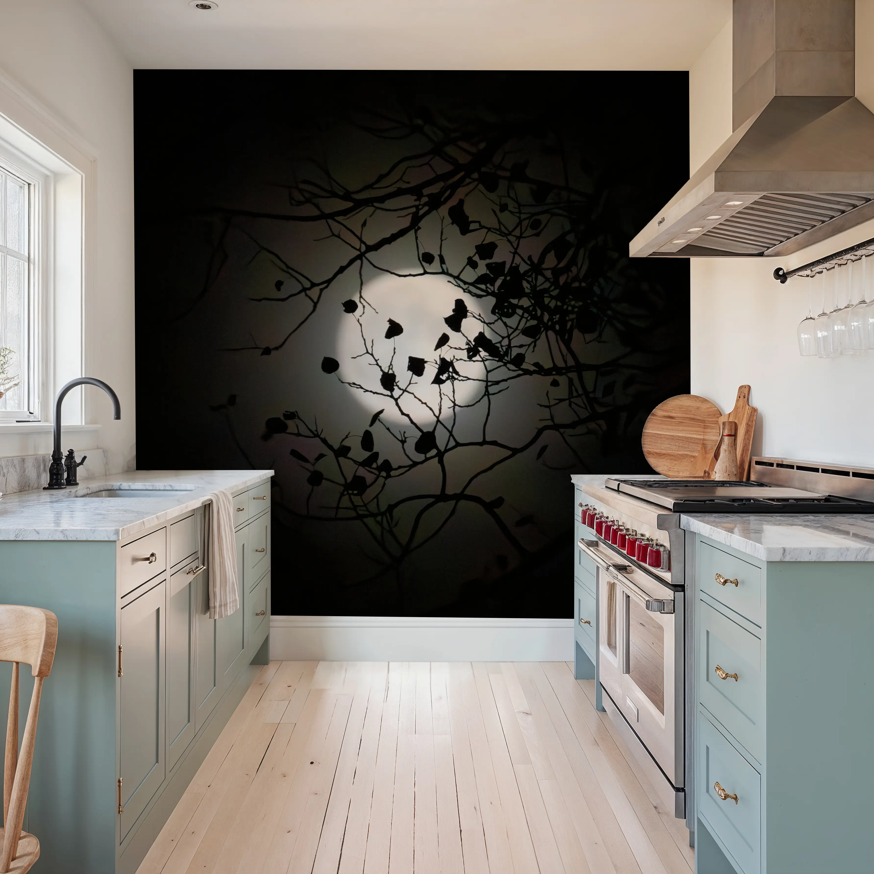 Wall Mural - Vermont Blue Moon - Astronomy Landscapes mural wallpaper - White - Offices - Wallism UK - Peel & Stick or Paste-the-Wall