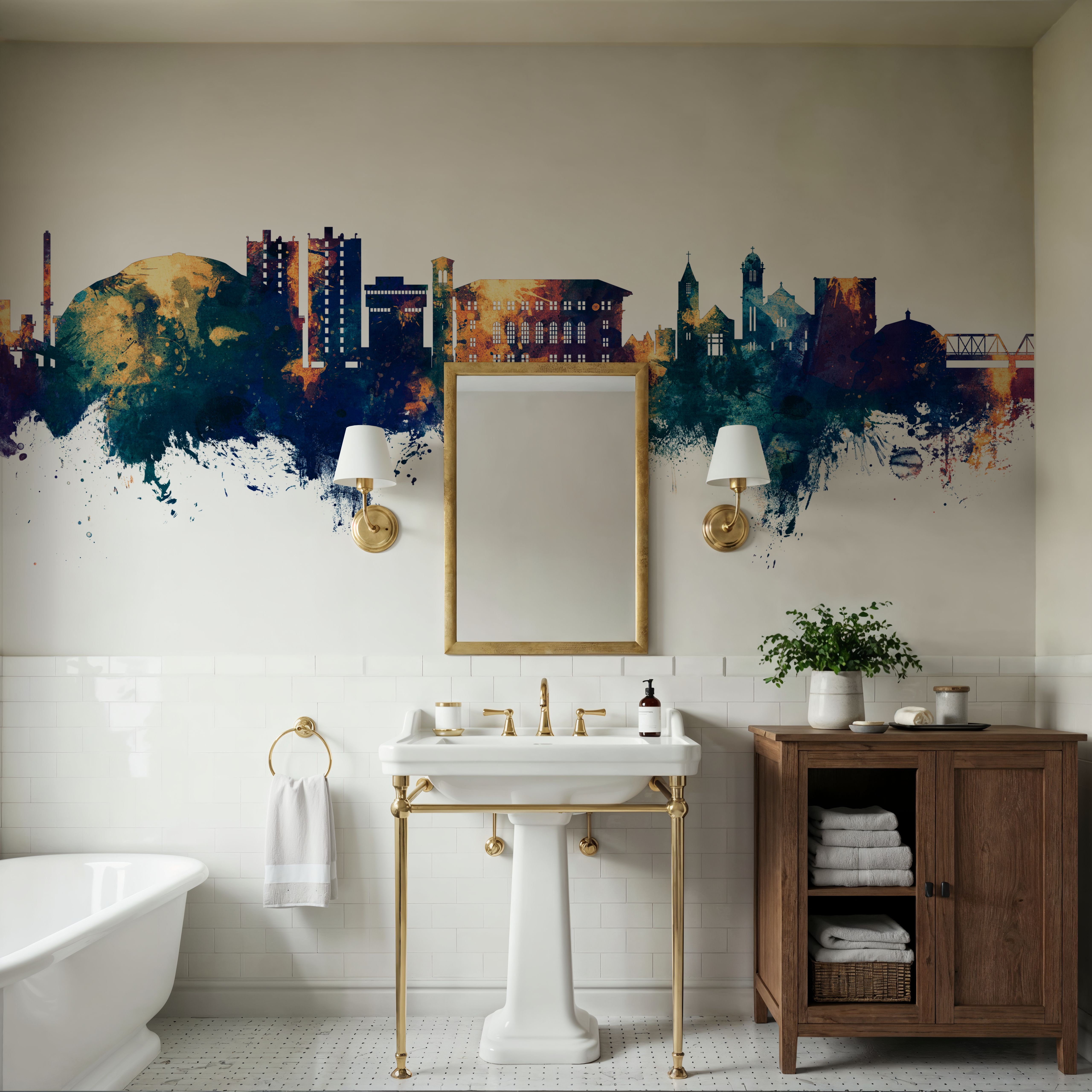 Cedar Falls Iowa Skyline Blue & Bronze