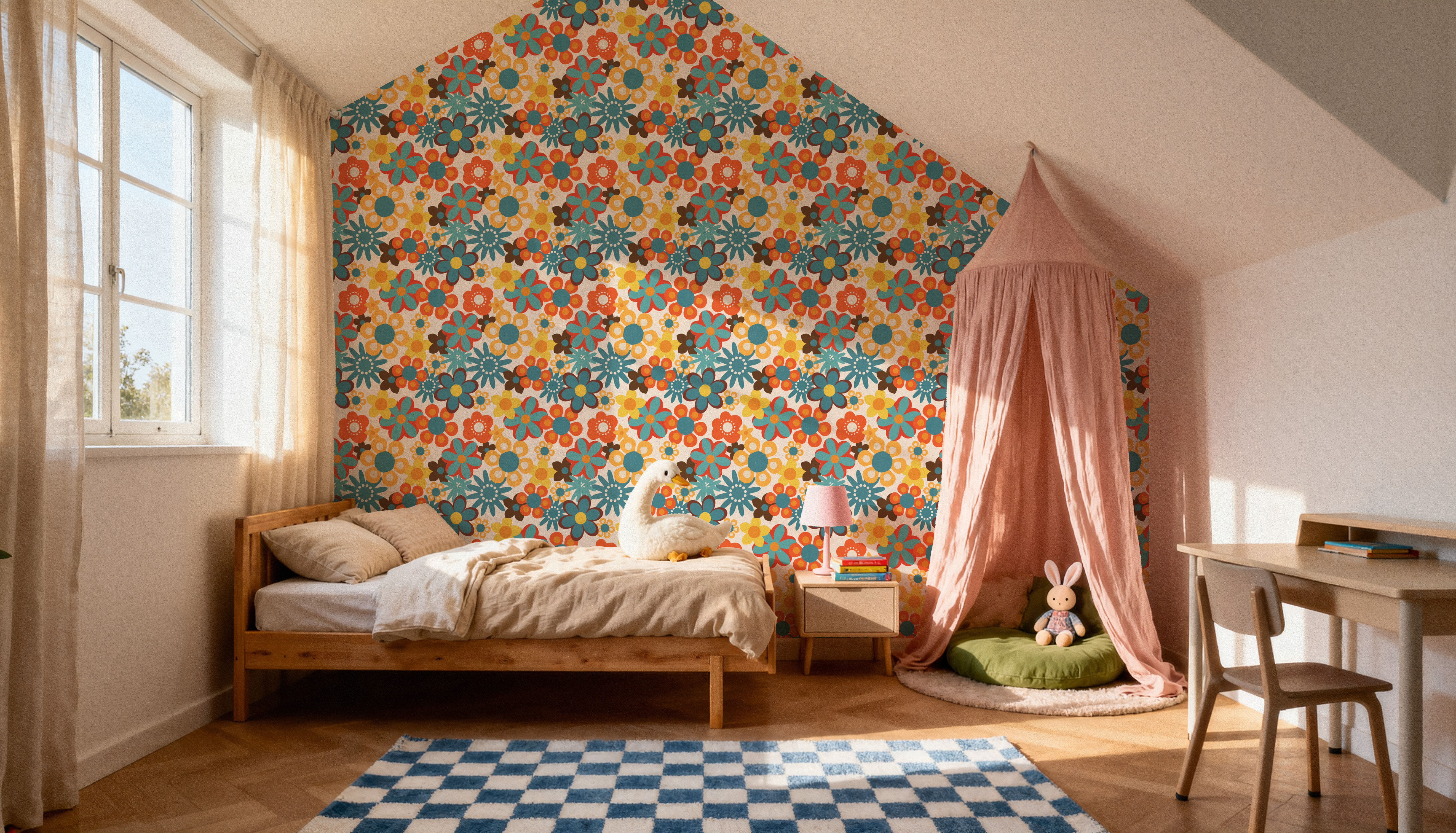 Flower Power, Yellow on Cream