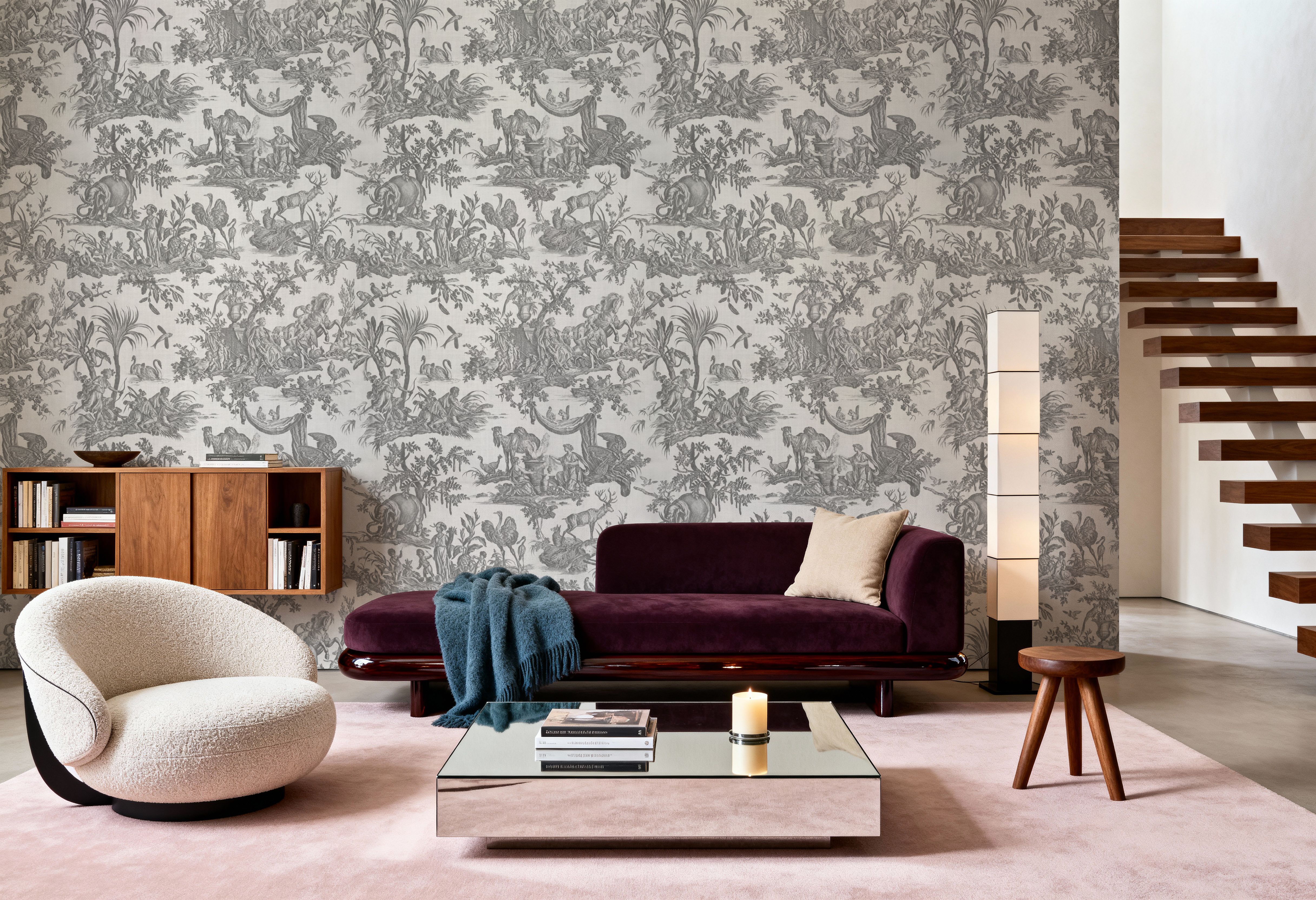 Patinated Linen Toile de Jouy, Stone