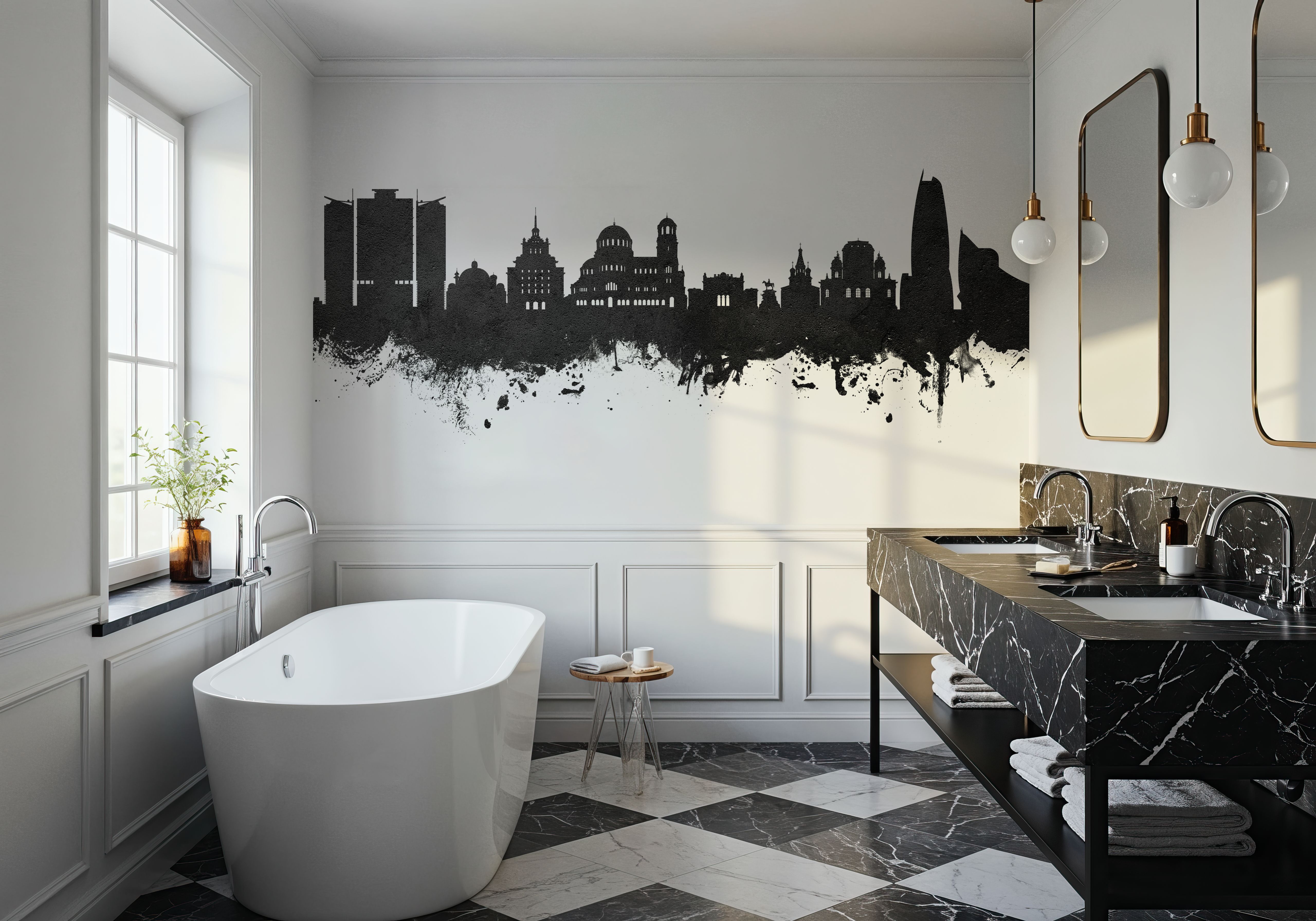 Sofia Bulgaria Skyline Black & White, Wallpaper