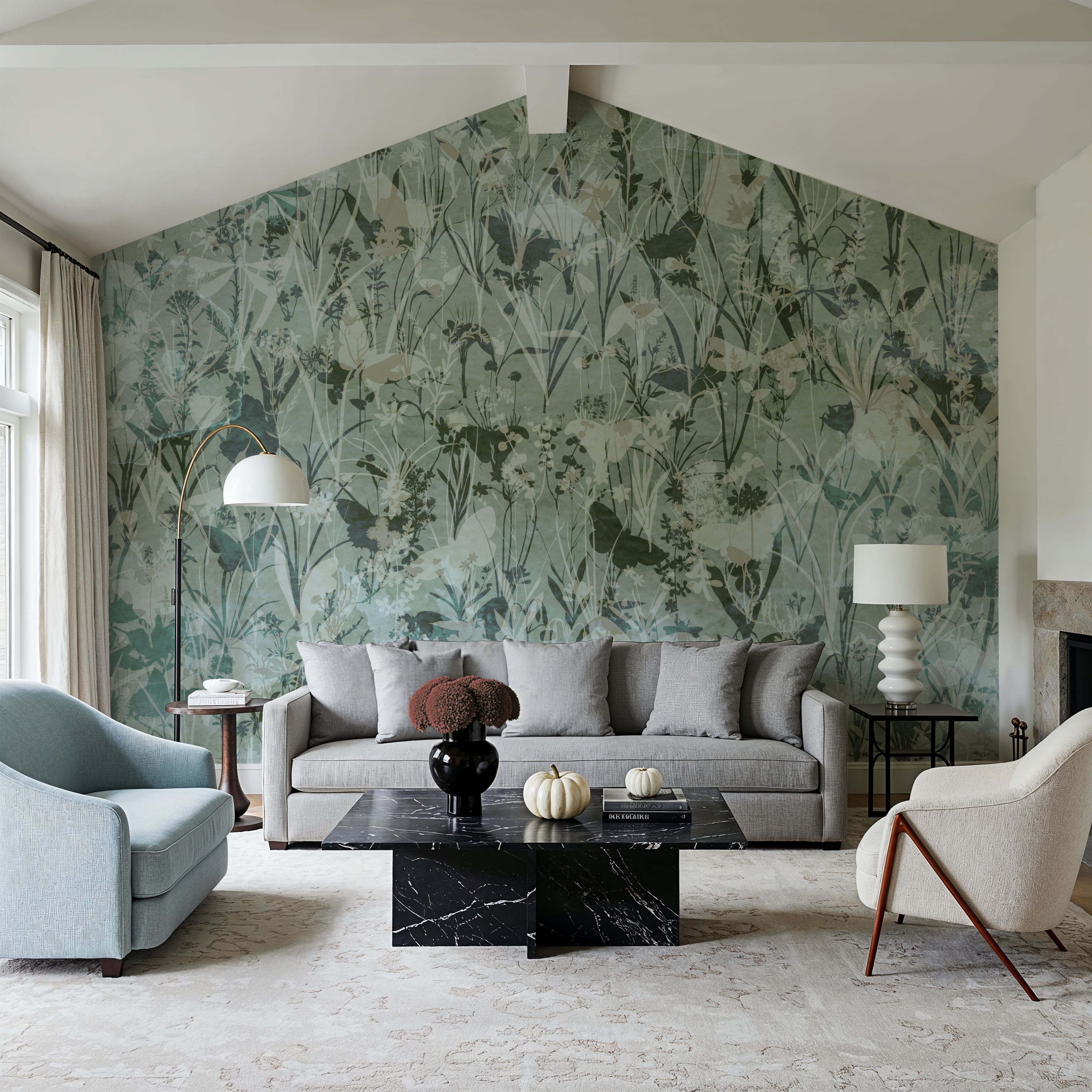 Herbals and Butterflies Double Silhouette Green Black