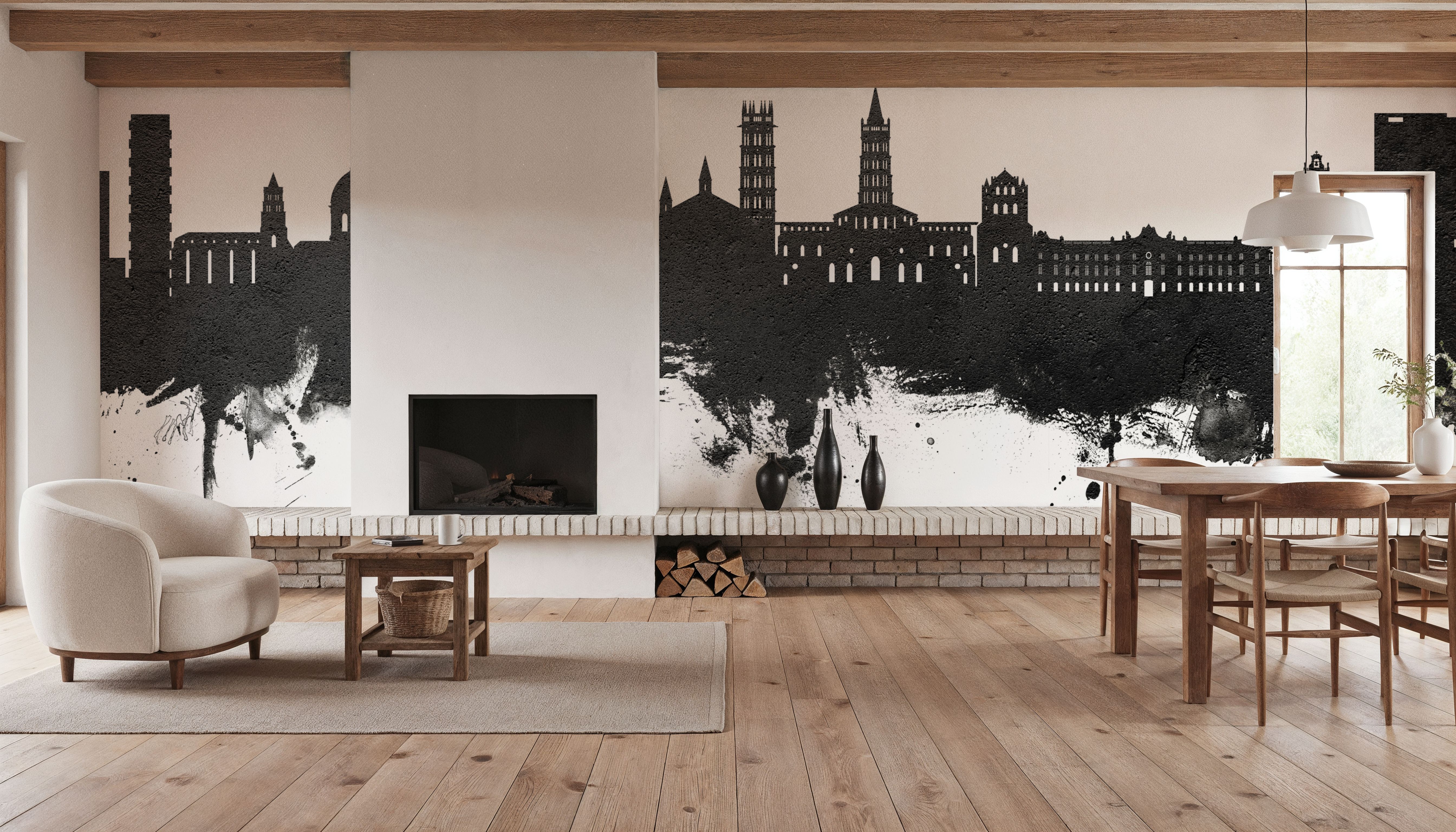 Toulouse France Skyline Black & White, Wallpaper