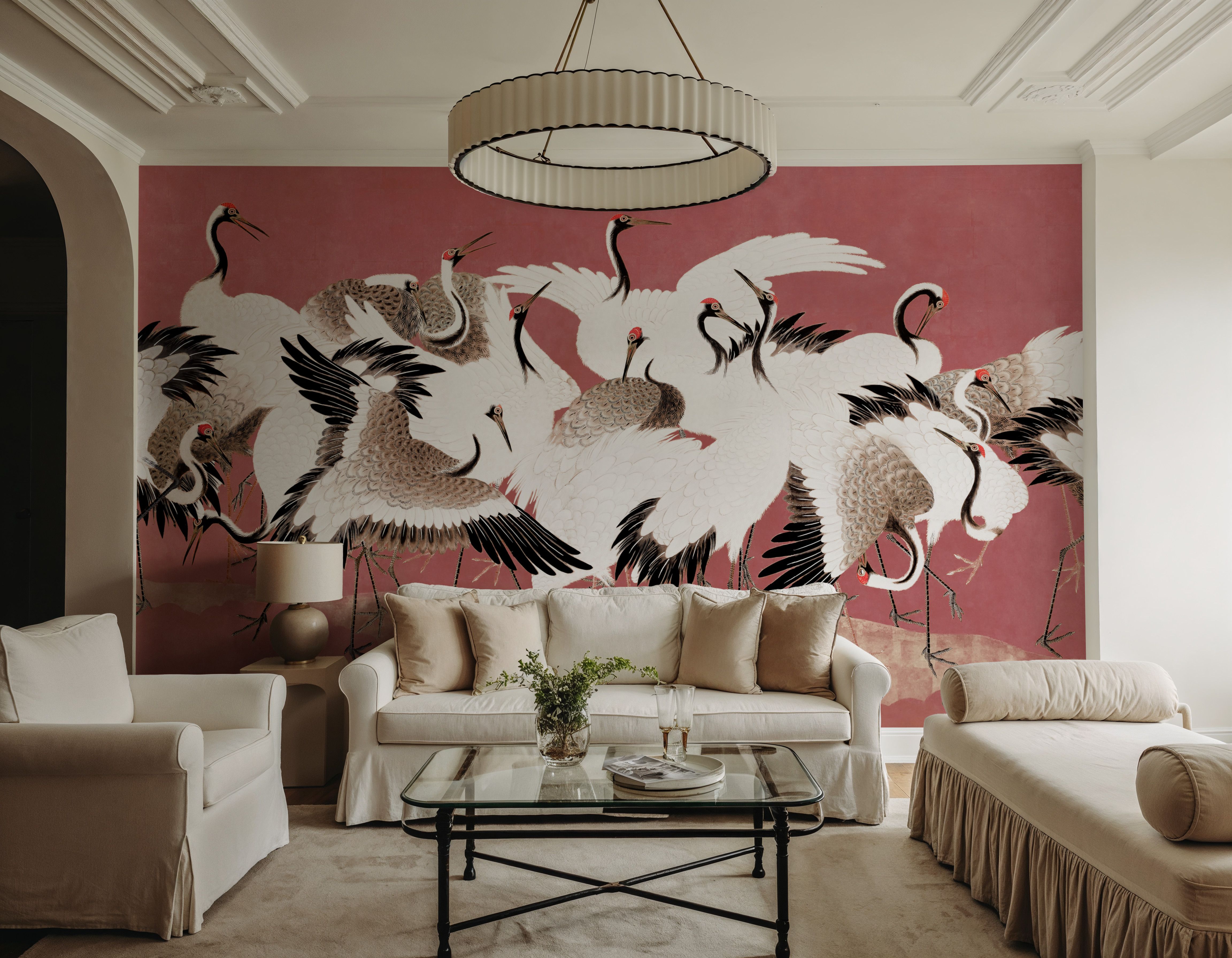 Japanese Flock of Cranes, Coral Blush