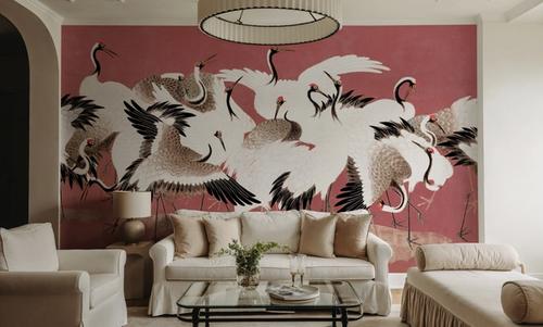 Japanese Flock of Cranes, Coral Blush