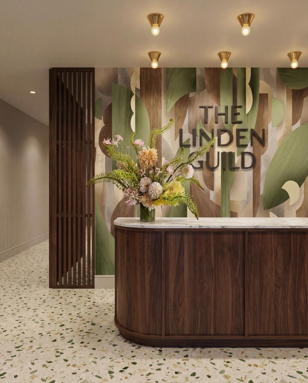 an interior photo of a office reception desk
