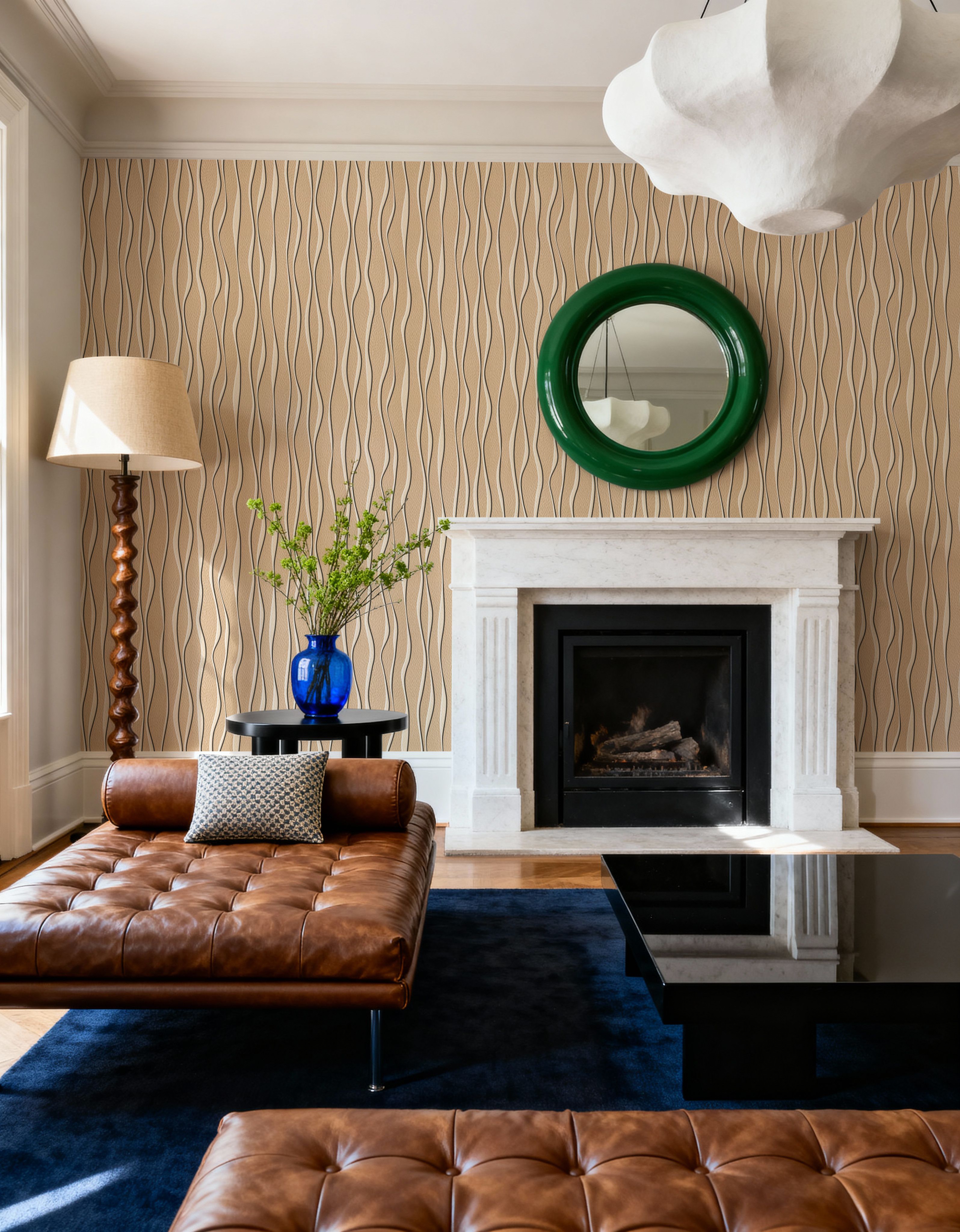 Swaying Lines, Warm Beige, Wallpaper