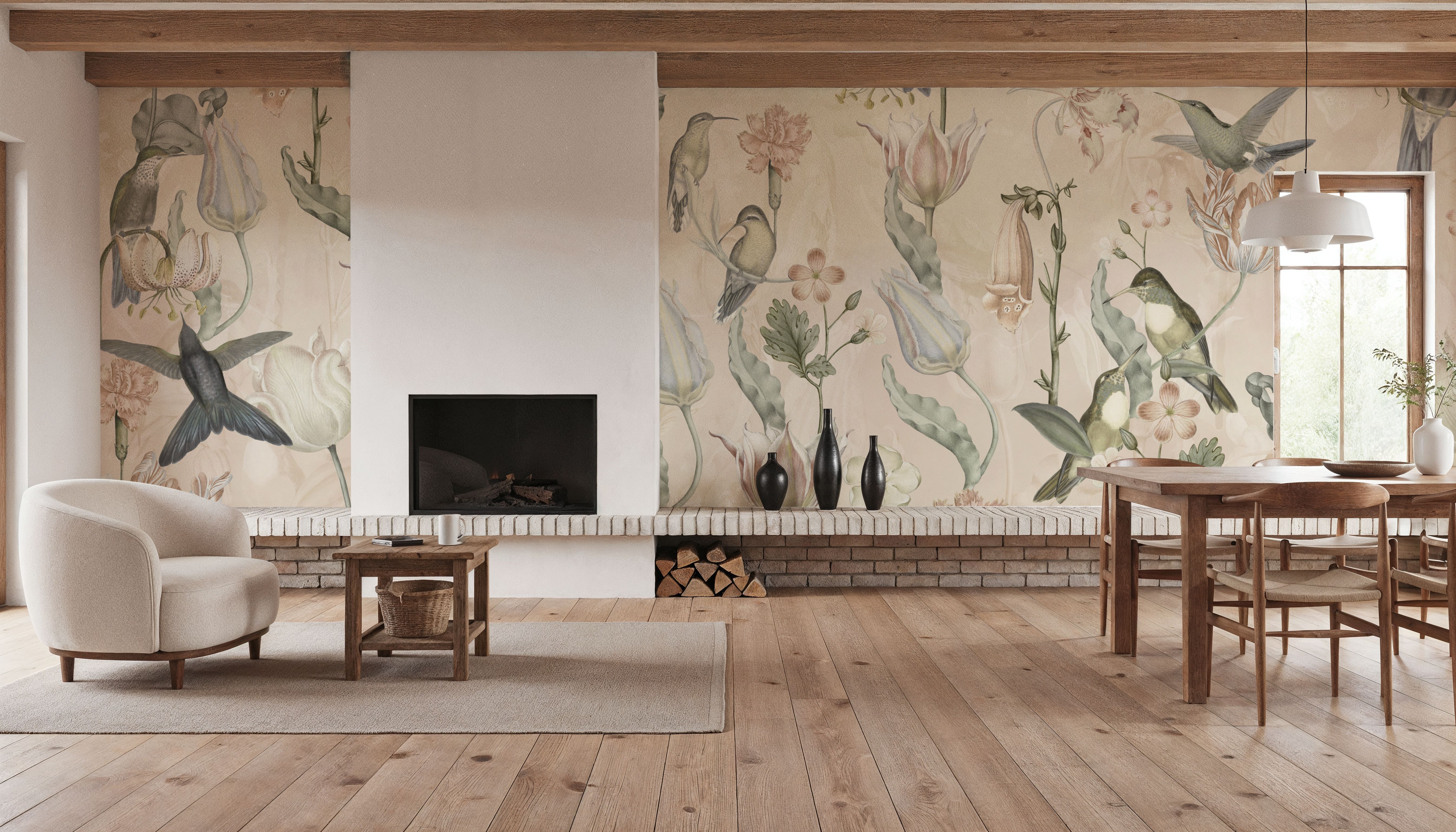 Tulips & Birds, Beige